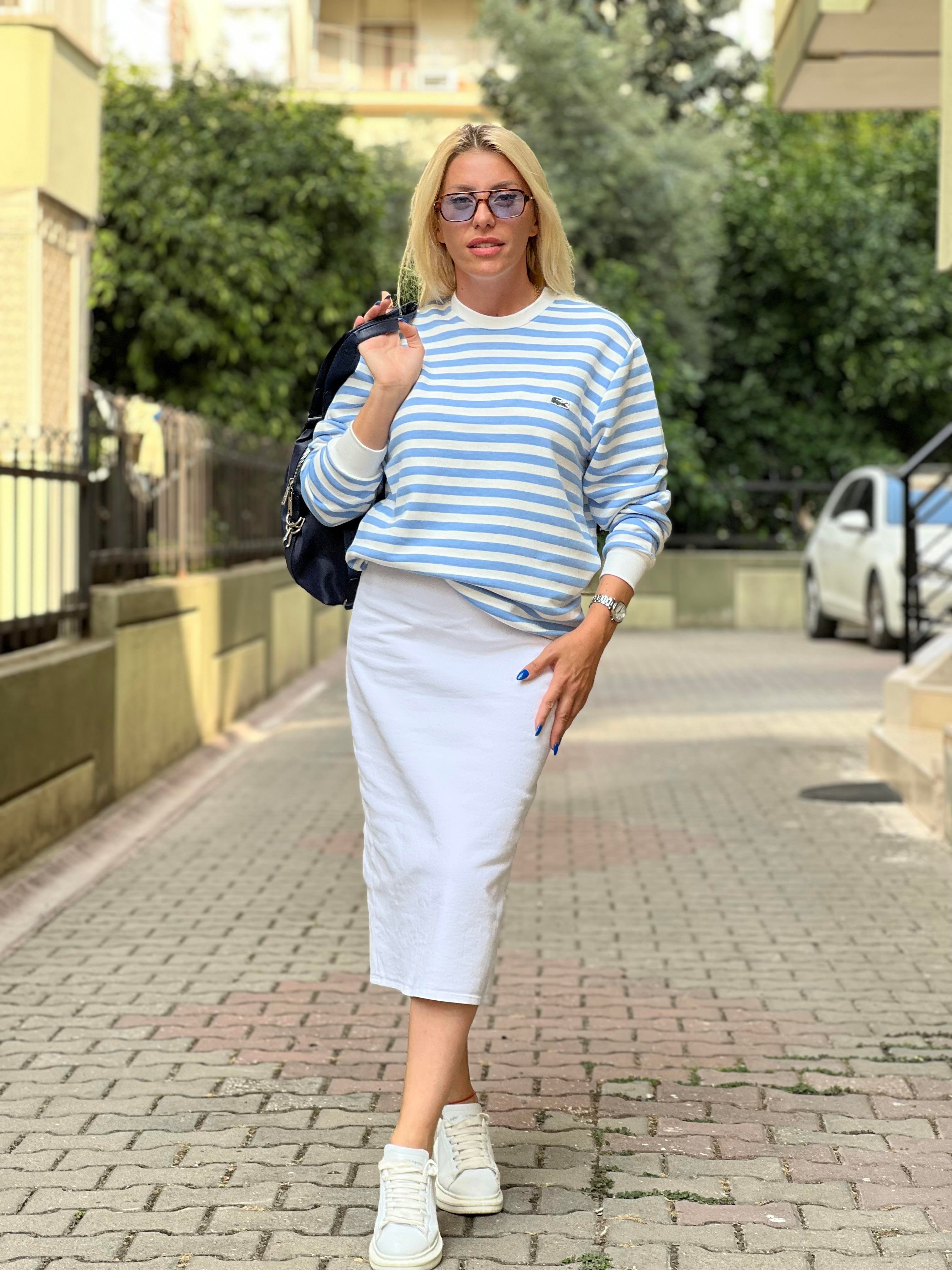 Açık mavi çizgili orj sweat 