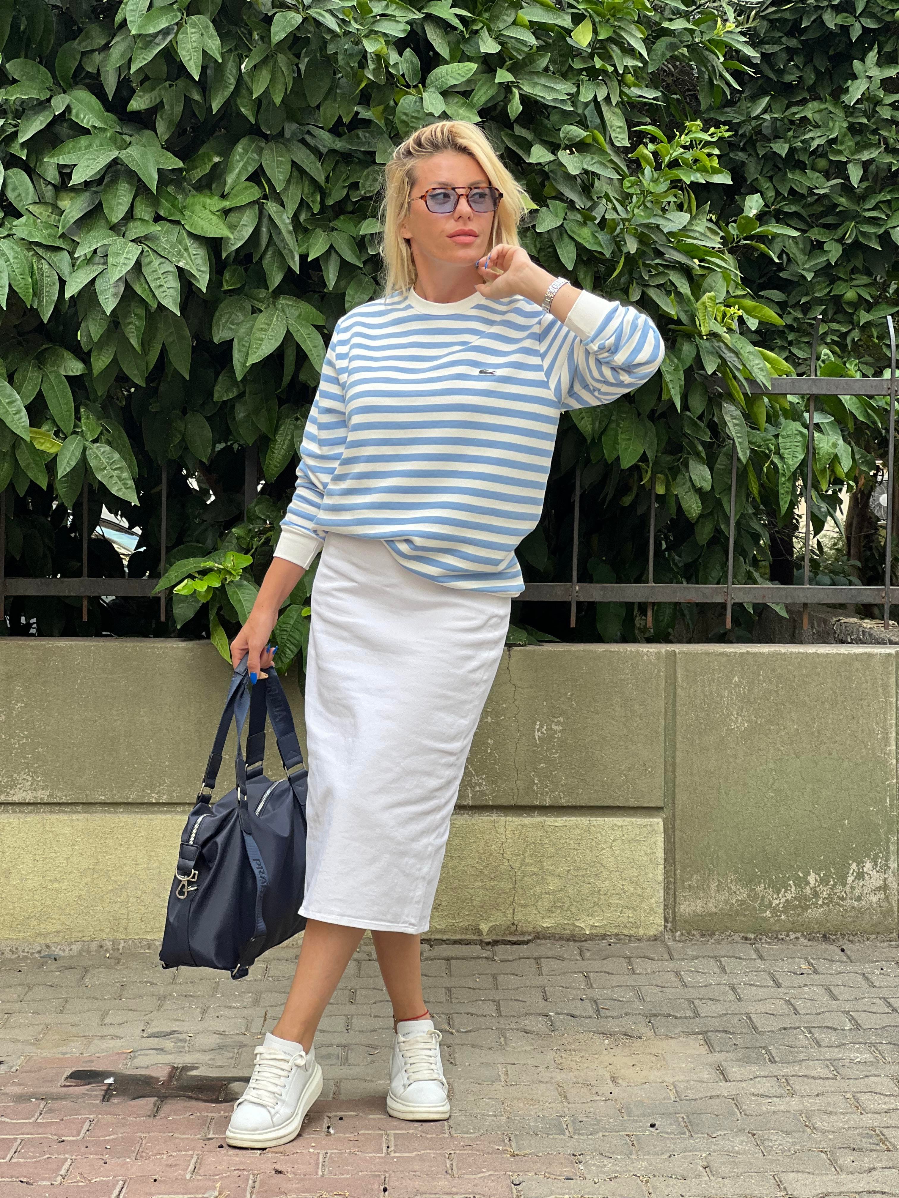 Açık mavi çizgili orj sweat 