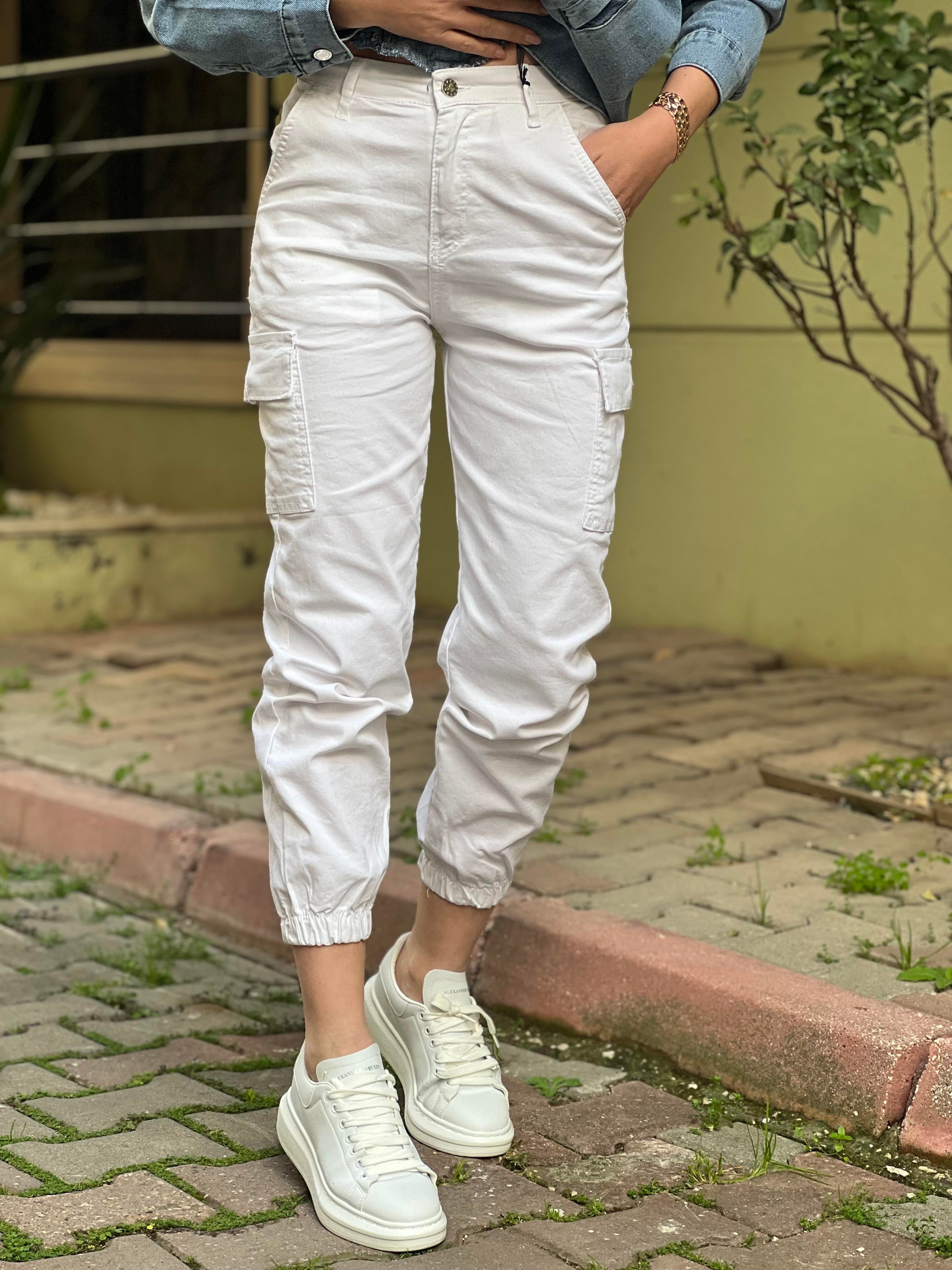 BEYAZ KARGO PANTOLON 