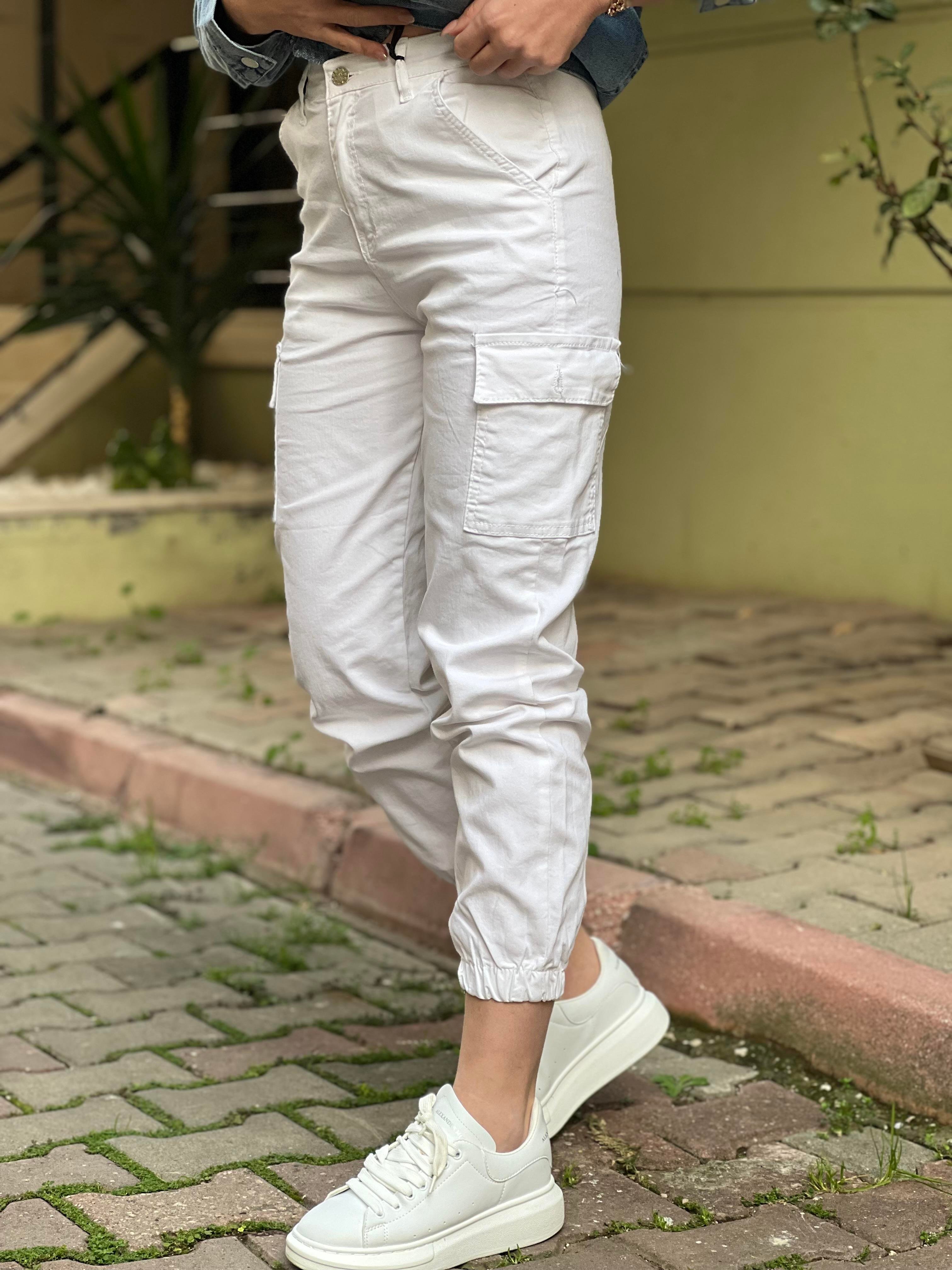 BEYAZ KARGO PANTOLON 