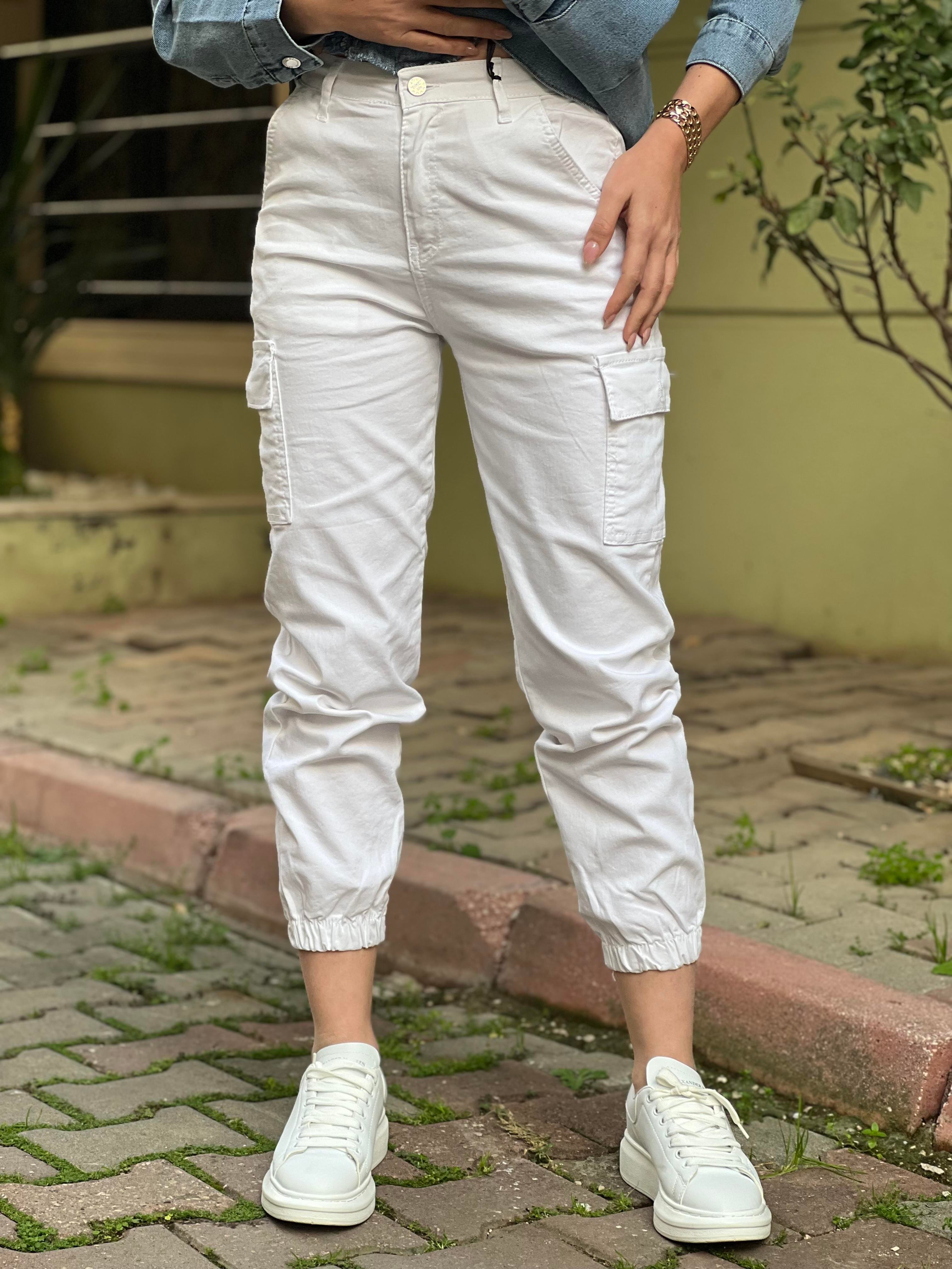 BEYAZ KARGO PANTOLON 