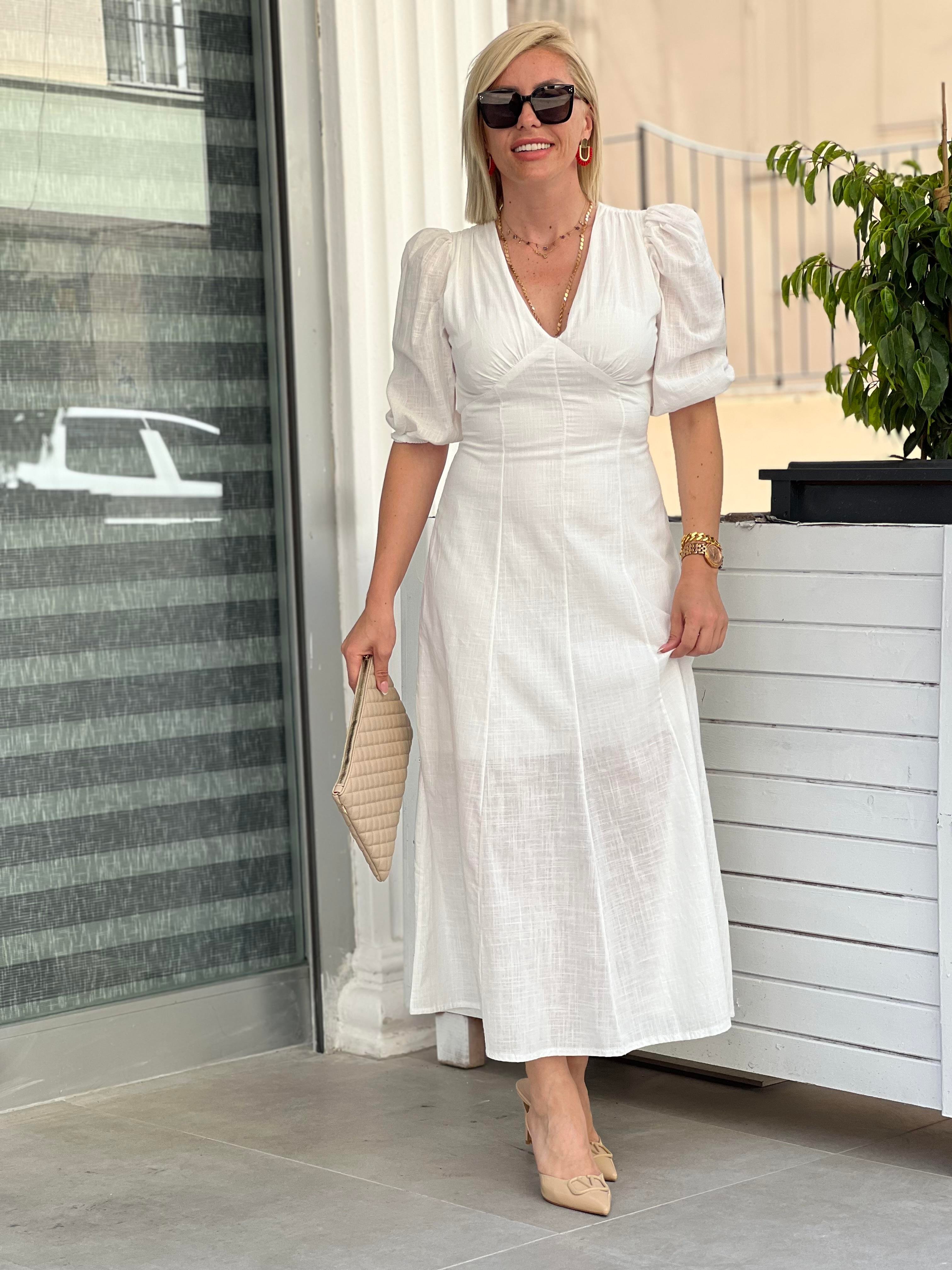 BEYAZ SIRT DETAYLI ELBİSE