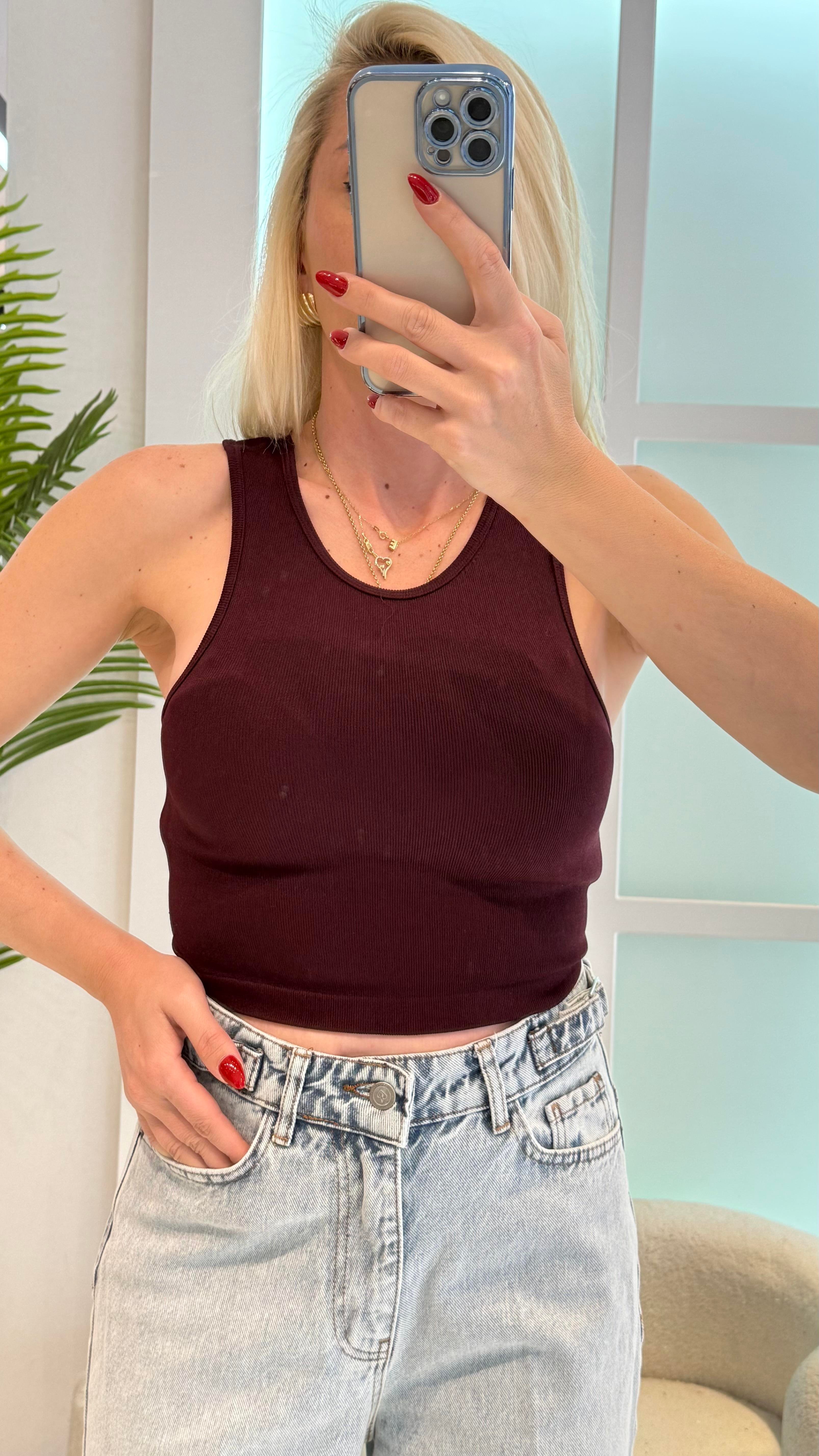 Bordo Fitilli Halter Yaka Atlet