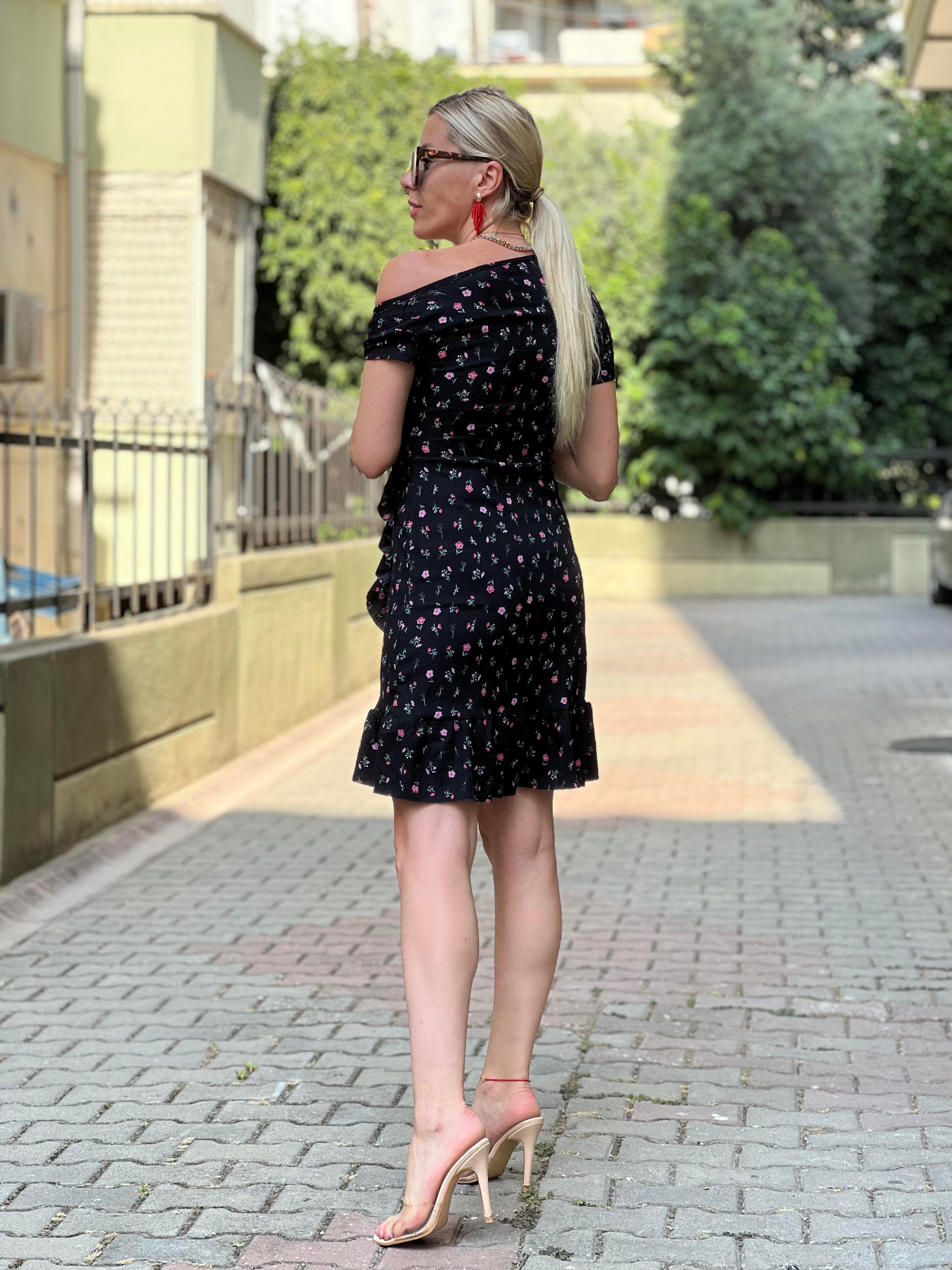 Çiçekli kruvaze mini elbise 