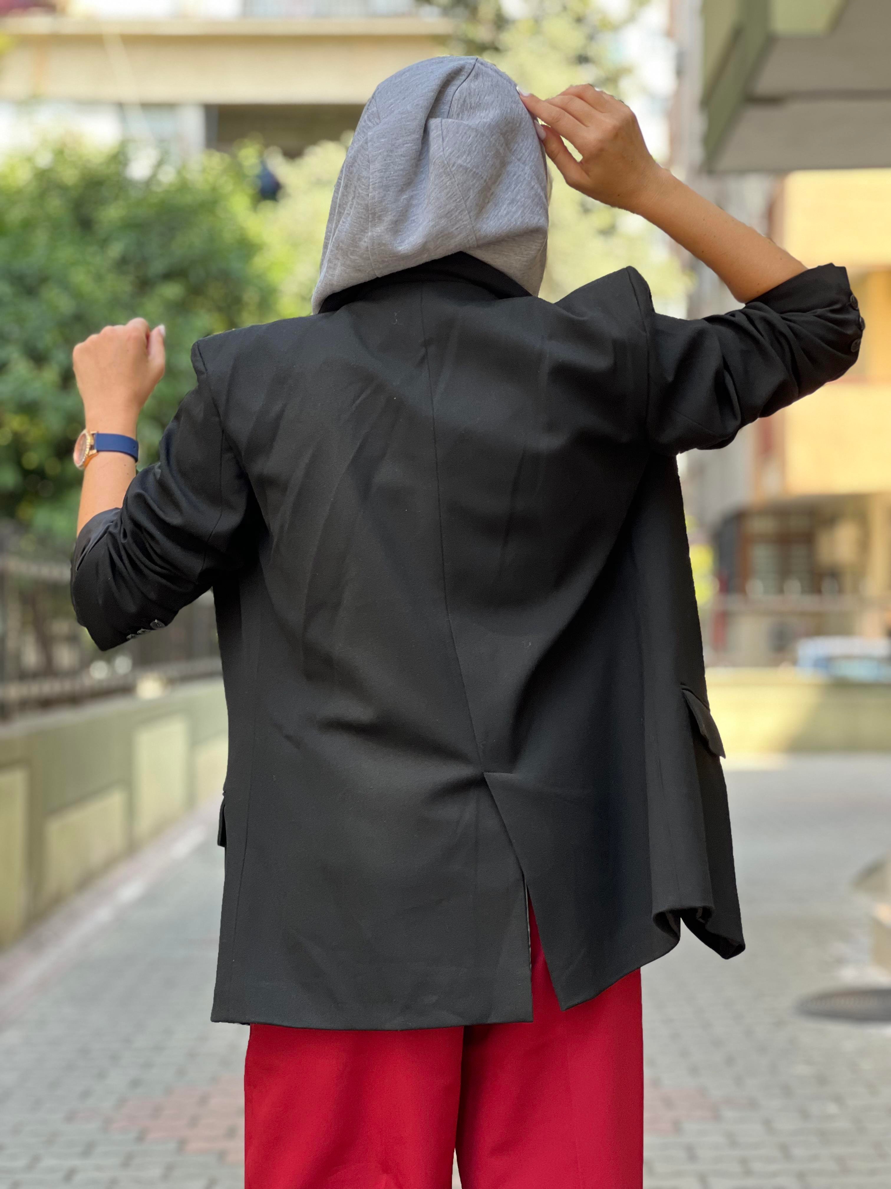 CLEAR KAPÜŞONLU SİYAH BLAZER CEKET