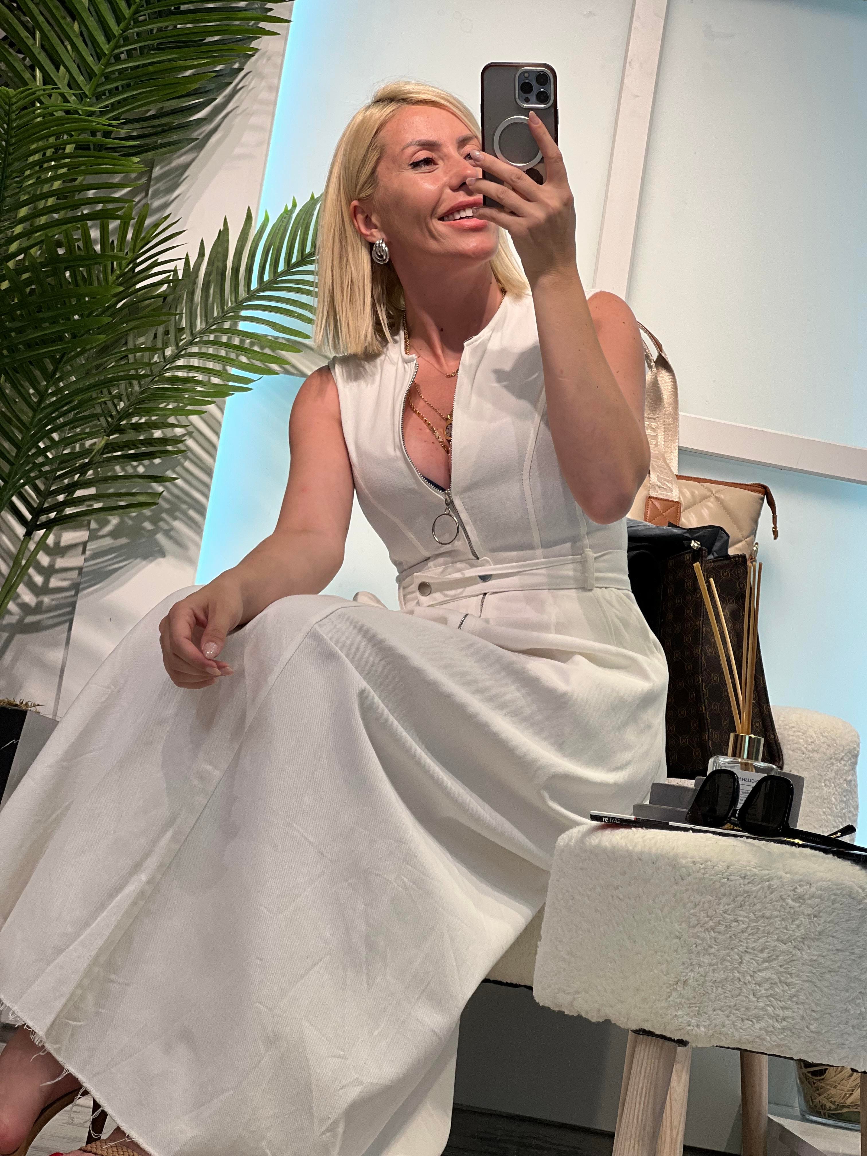 GABARDİN KREM UZUN ELBİSE 