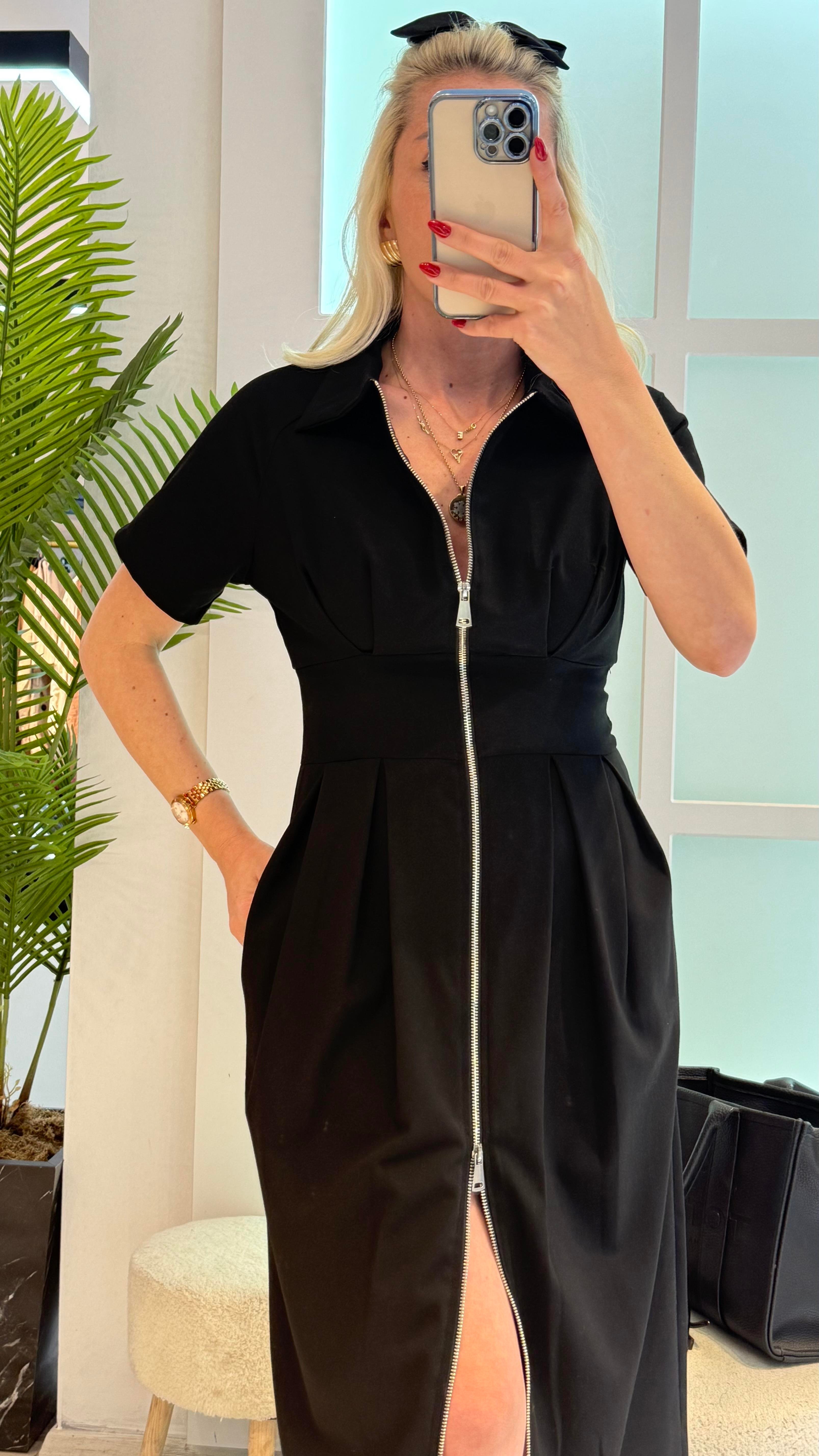 Gain Siyah Fermuarlı Elbise