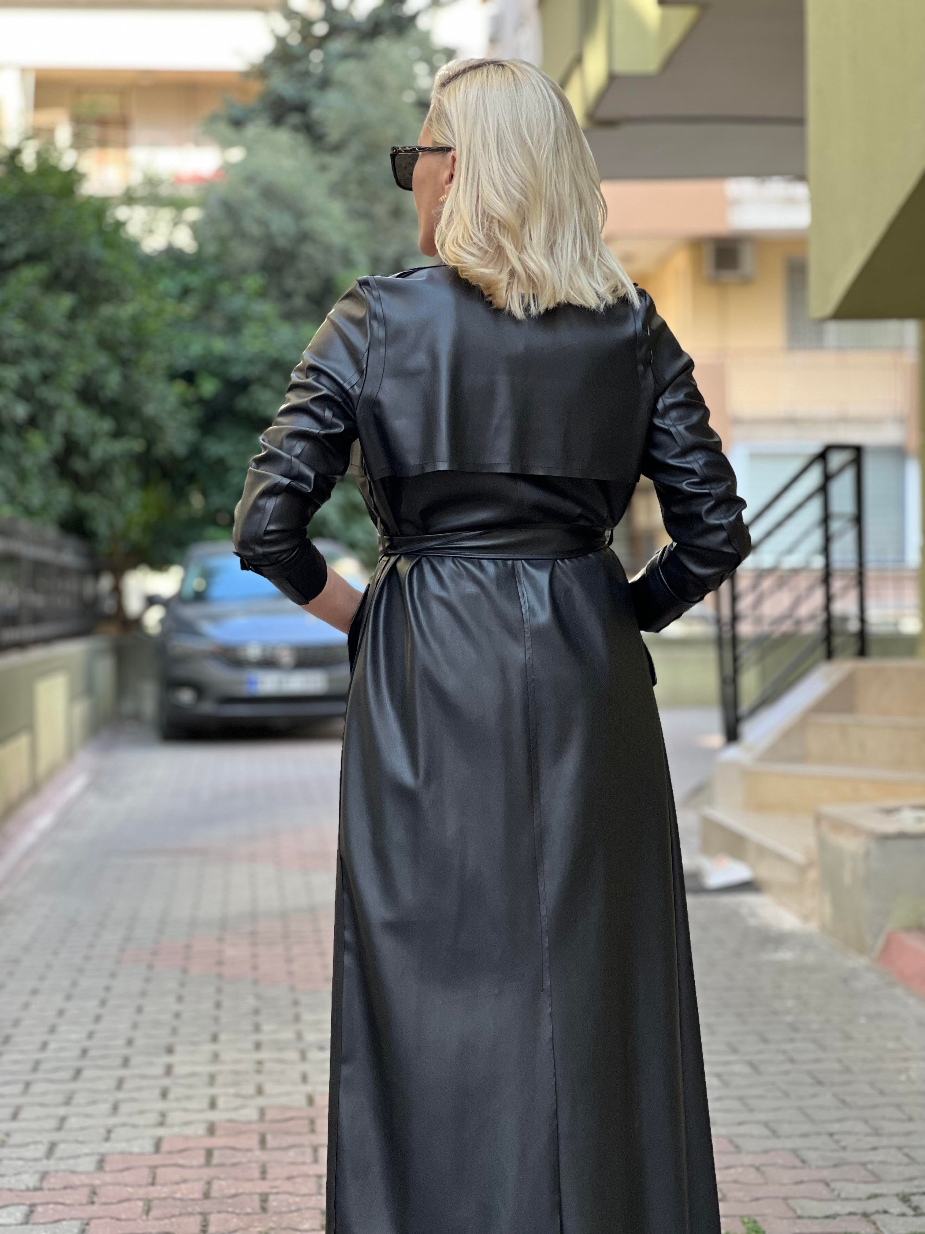 GOLİNS DERİ UZUN TRENÇ 