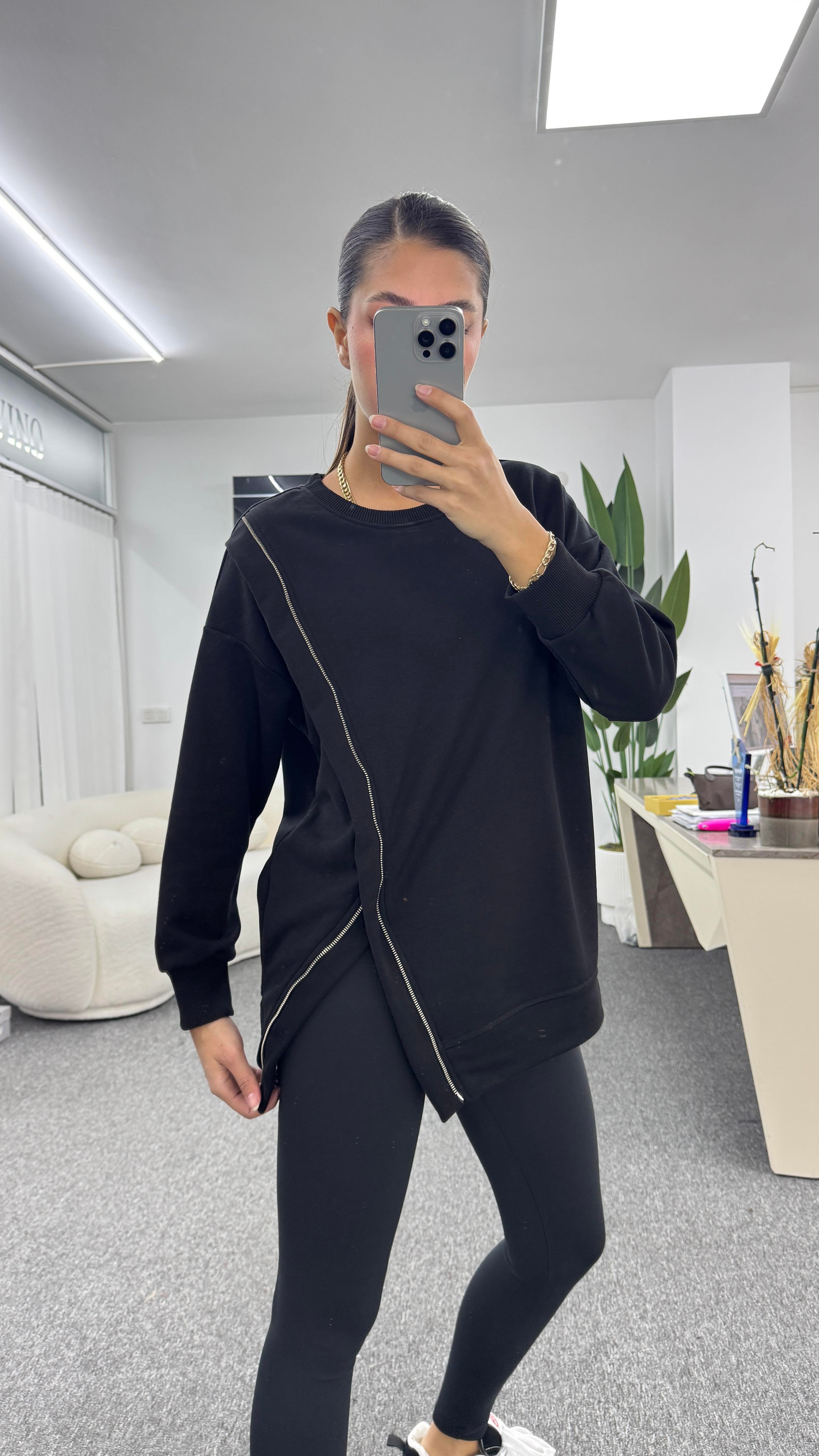 HENRY FERMUAR DETAYLI SİYAH SWEATSHIRT