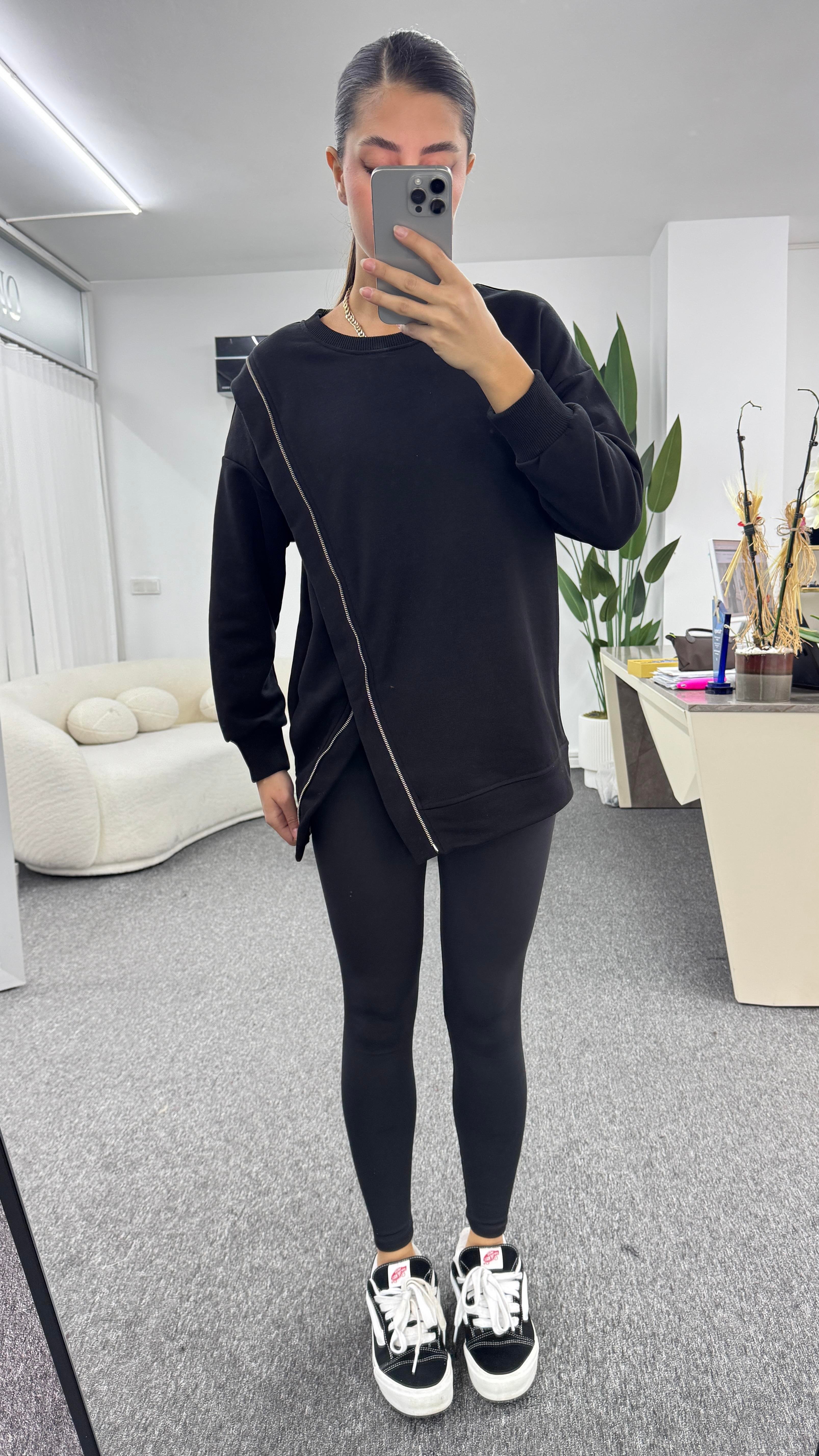 HENRY FERMUAR DETAYLI SİYAH SWEATSHIRT