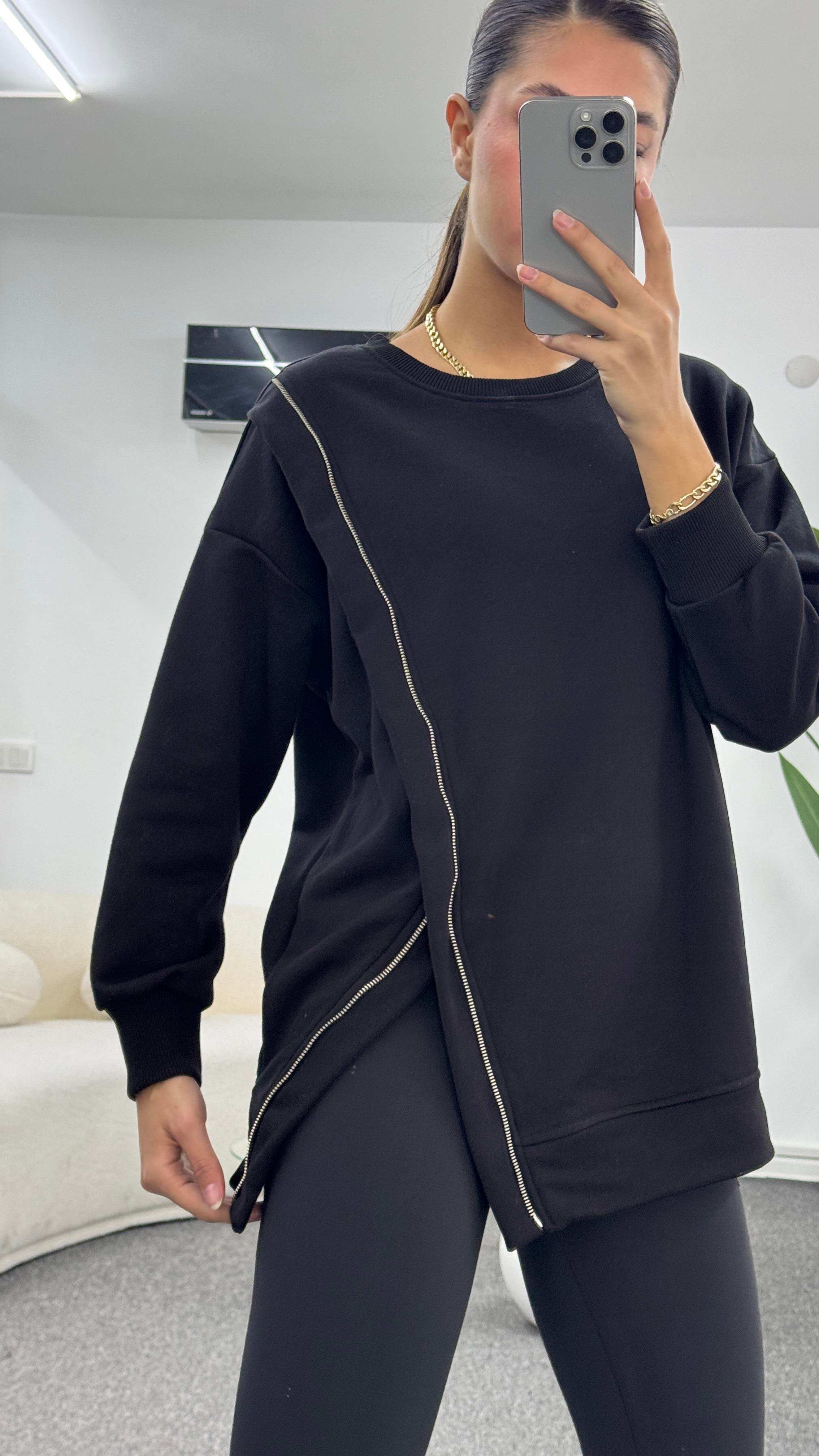 HENRY FERMUAR DETAYLI SİYAH SWEATSHIRT