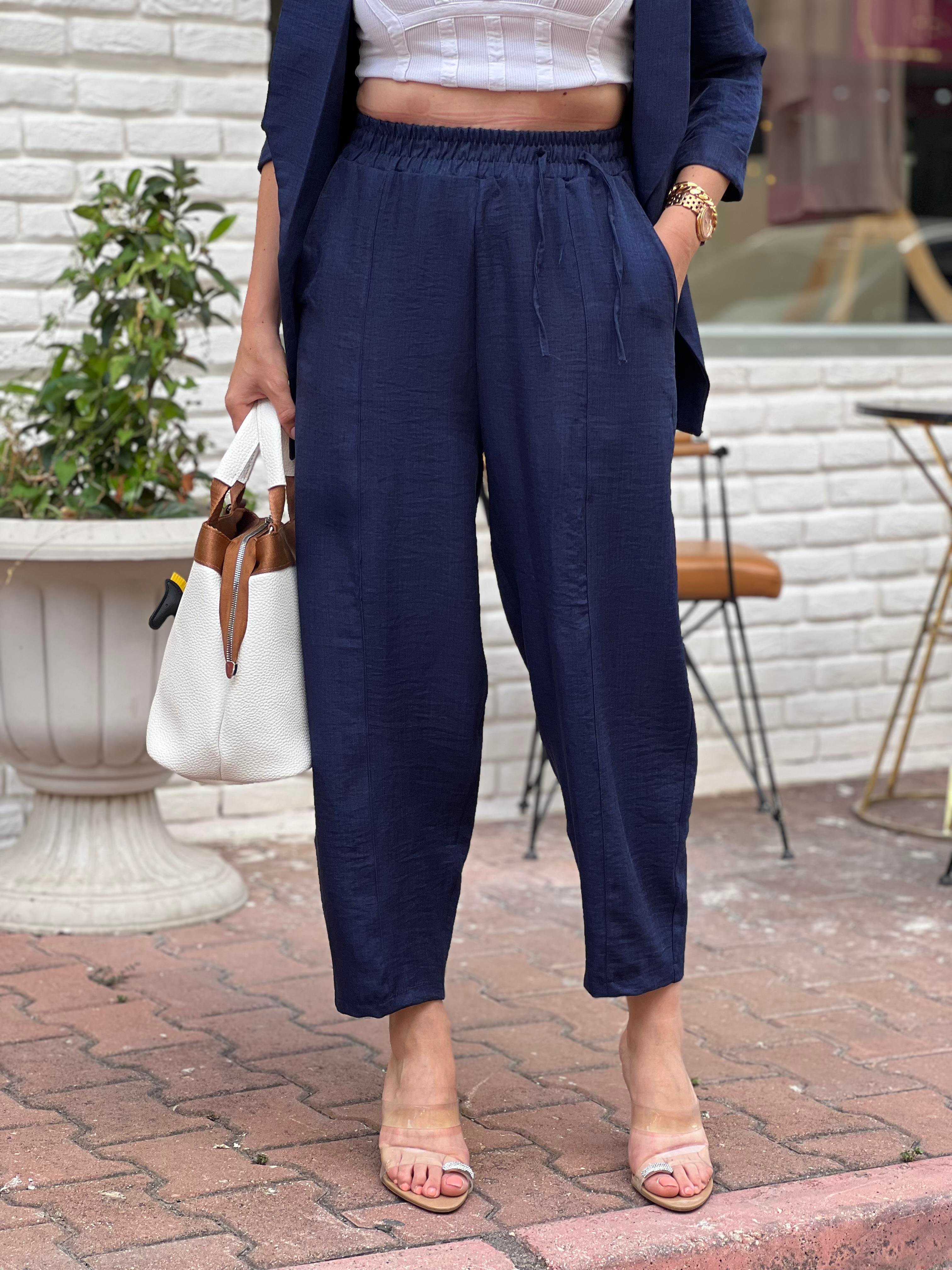 KETEN LACİVERT PANTOLON 