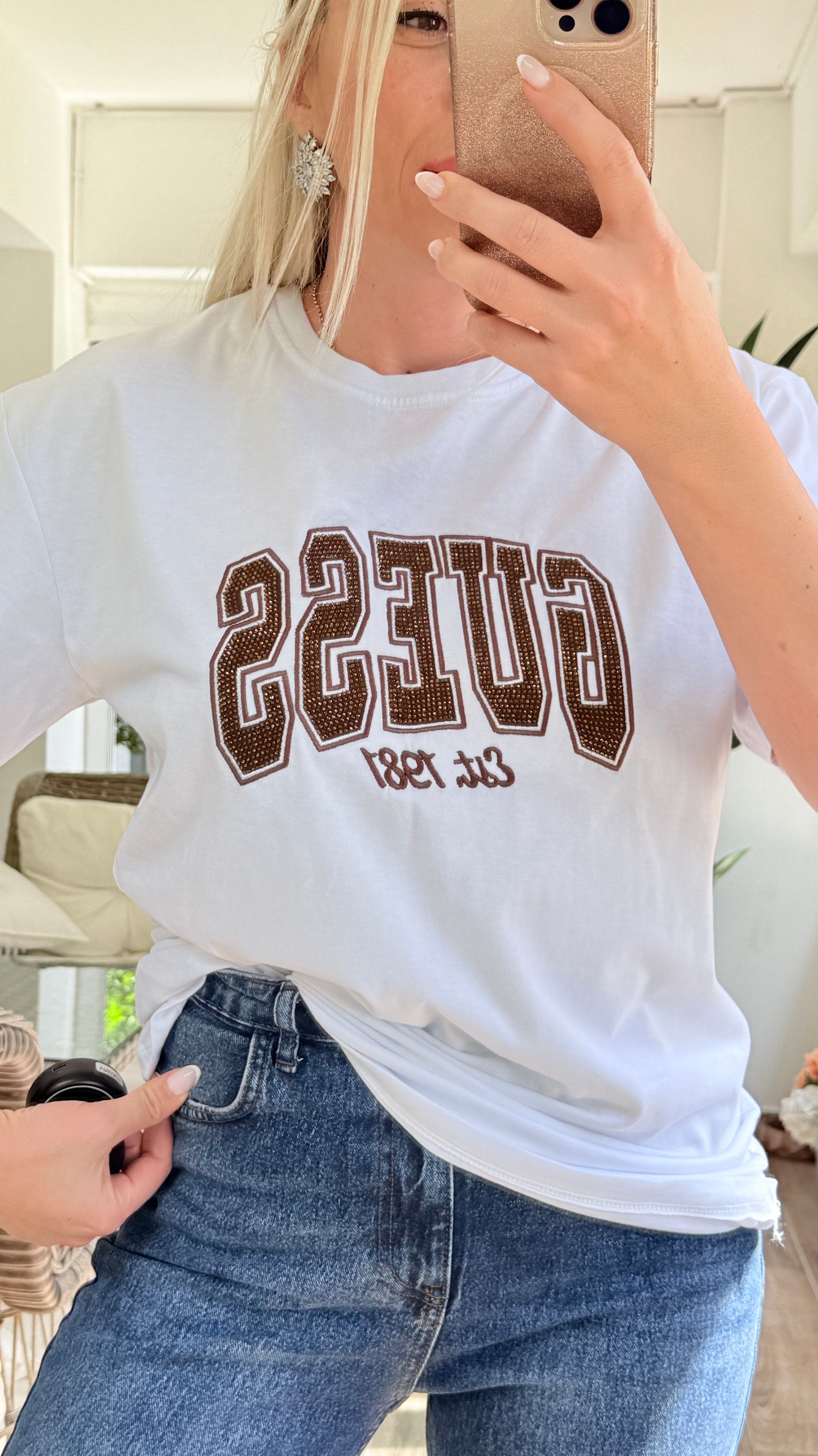 KÜİŞ BEYAZ KAHVE YAZILI TSHRT
