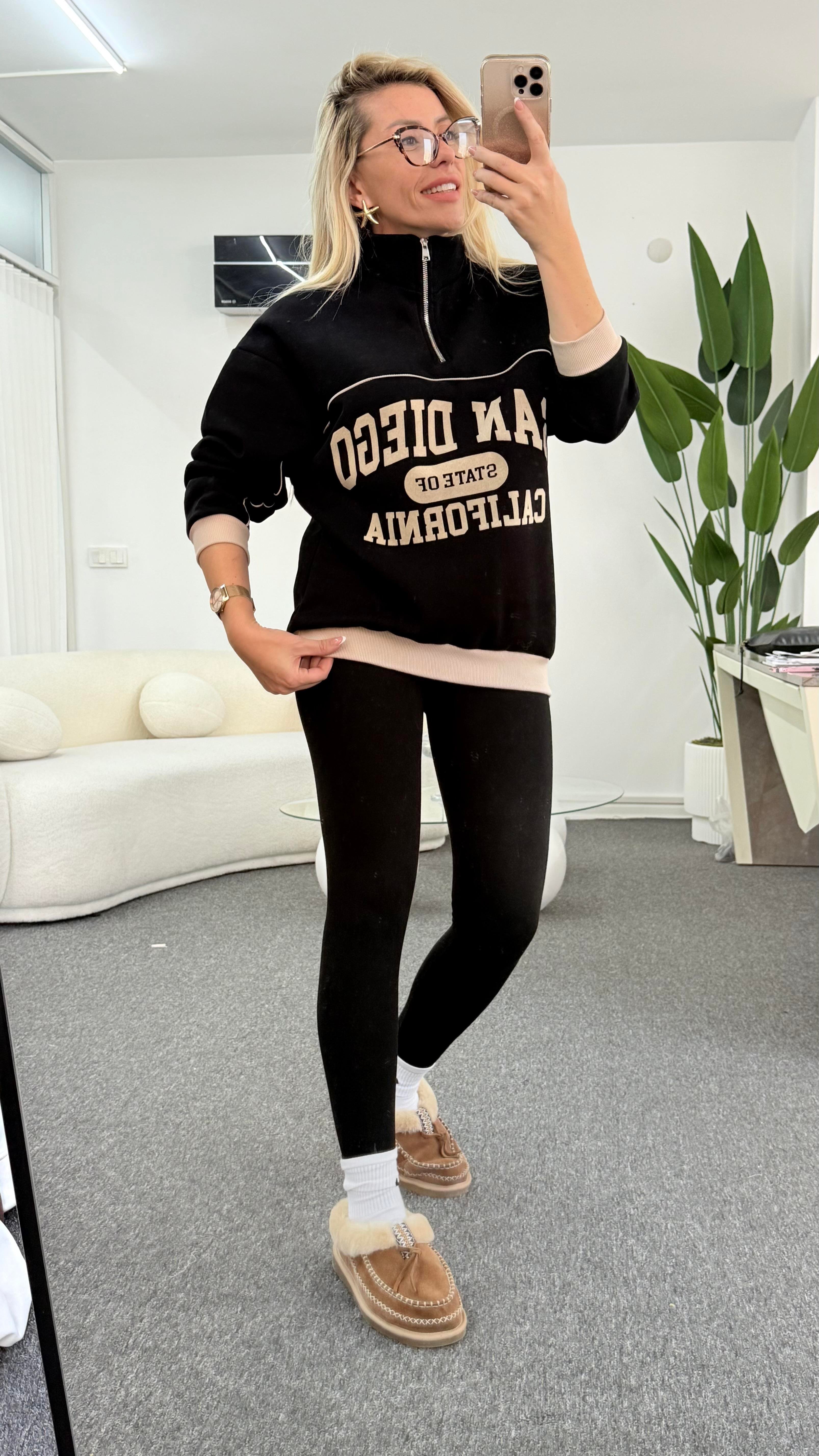 LENİSA FERMUARLI SİYAH SWEATSHIRT