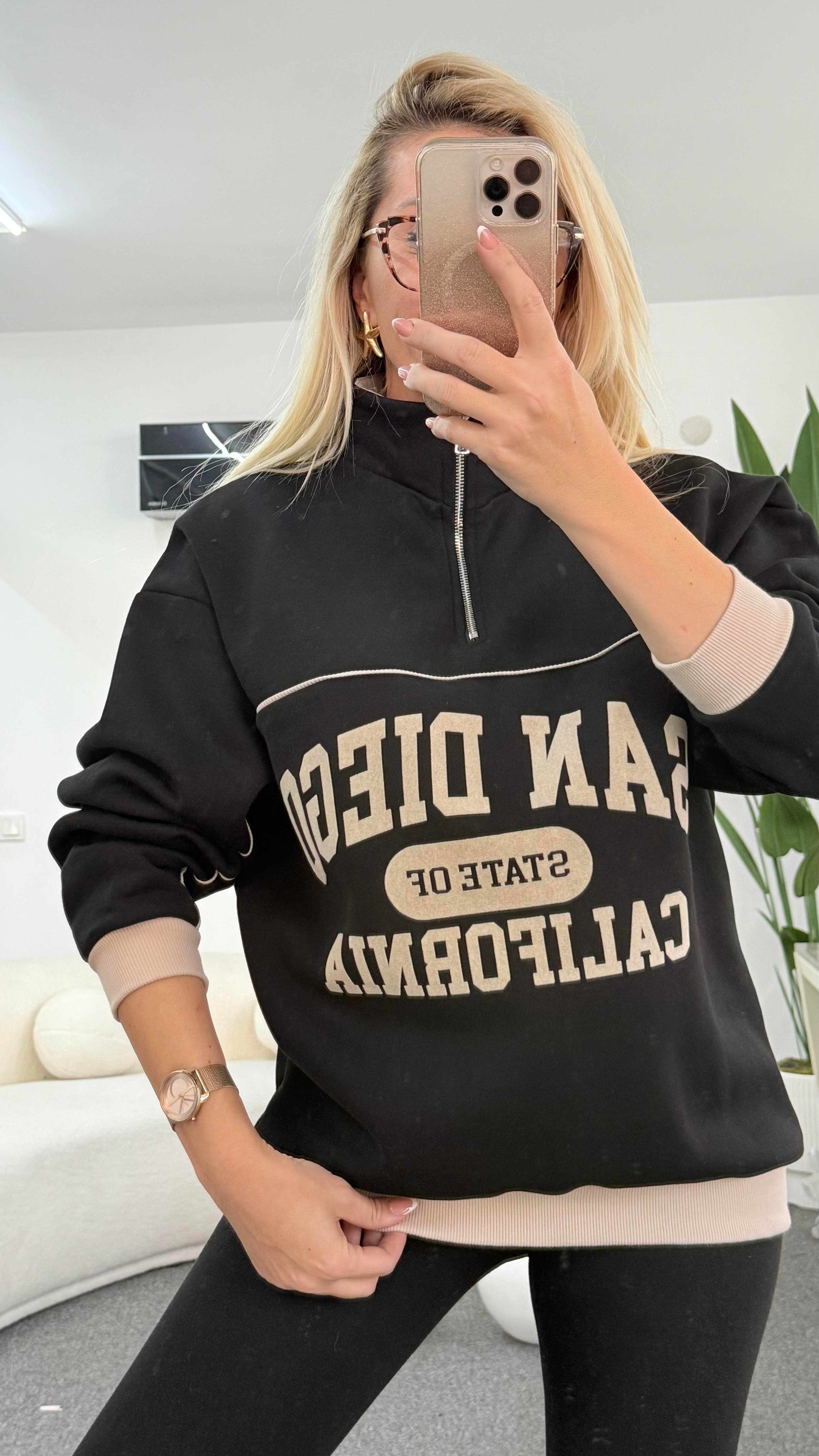 LENİSA FERMUARLI SİYAH SWEATSHIRT