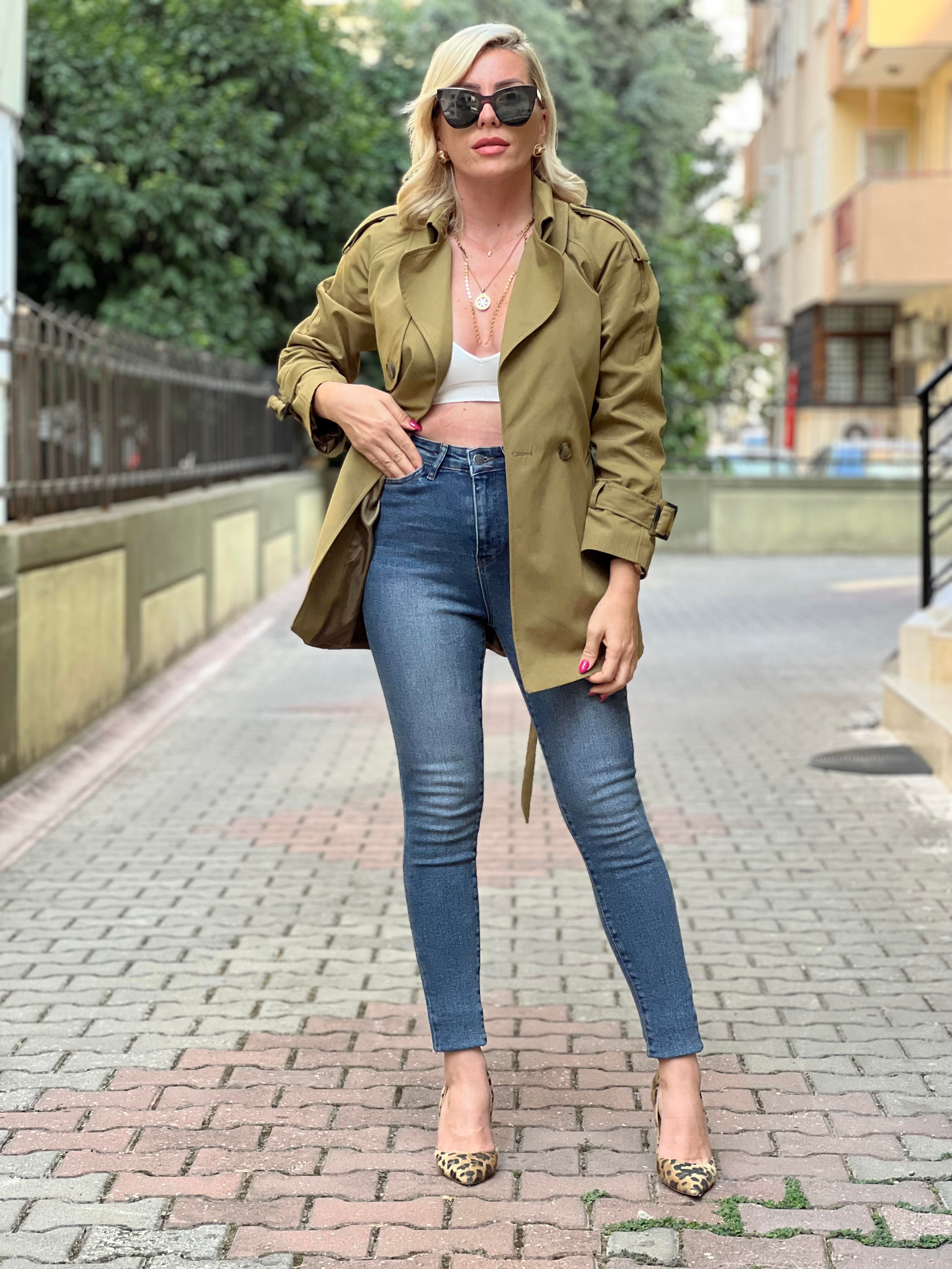 LENY ASKERİ YEŞİL TRENÇ