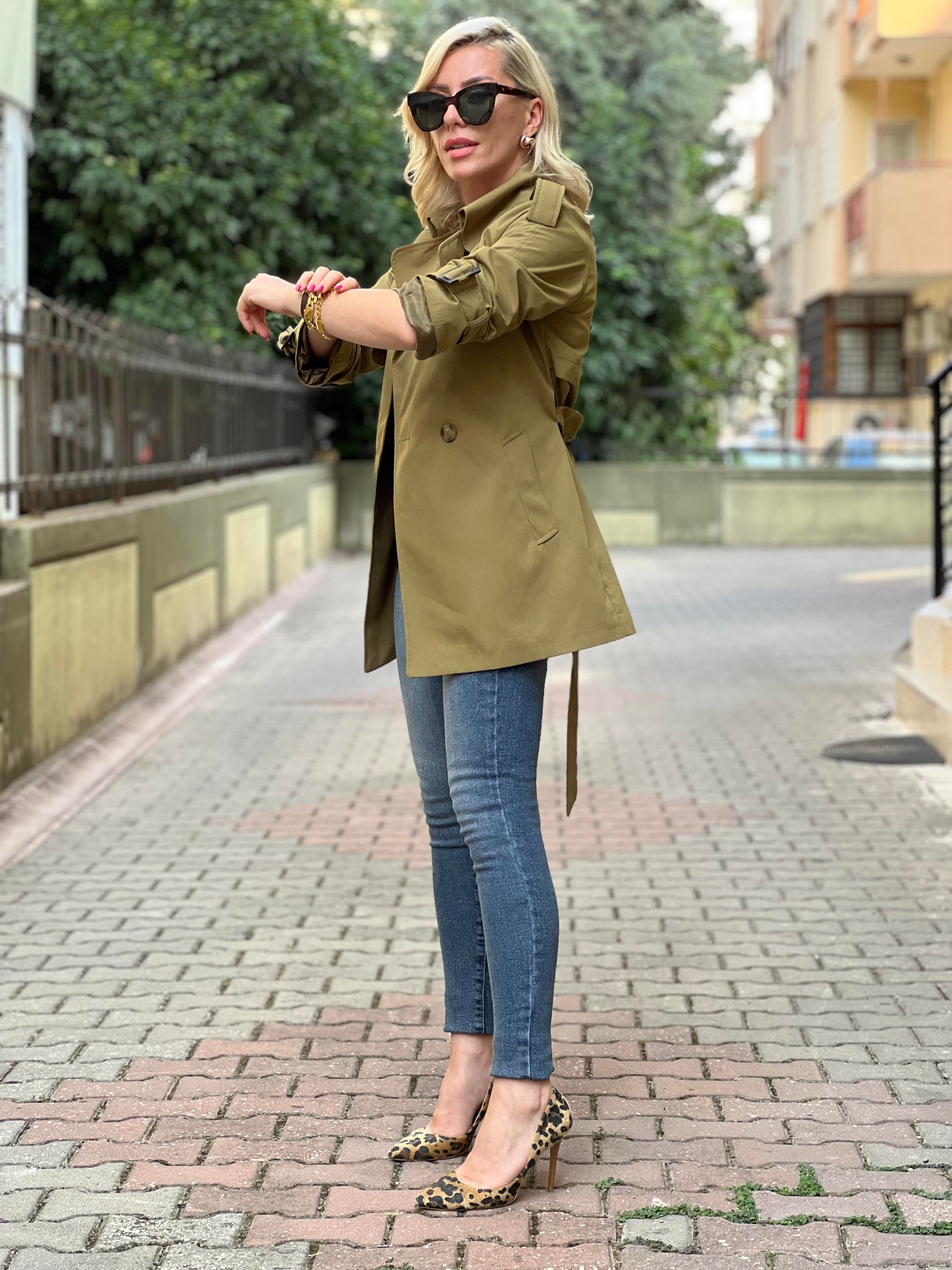 LENY ASKERİ YEŞİL TRENÇ