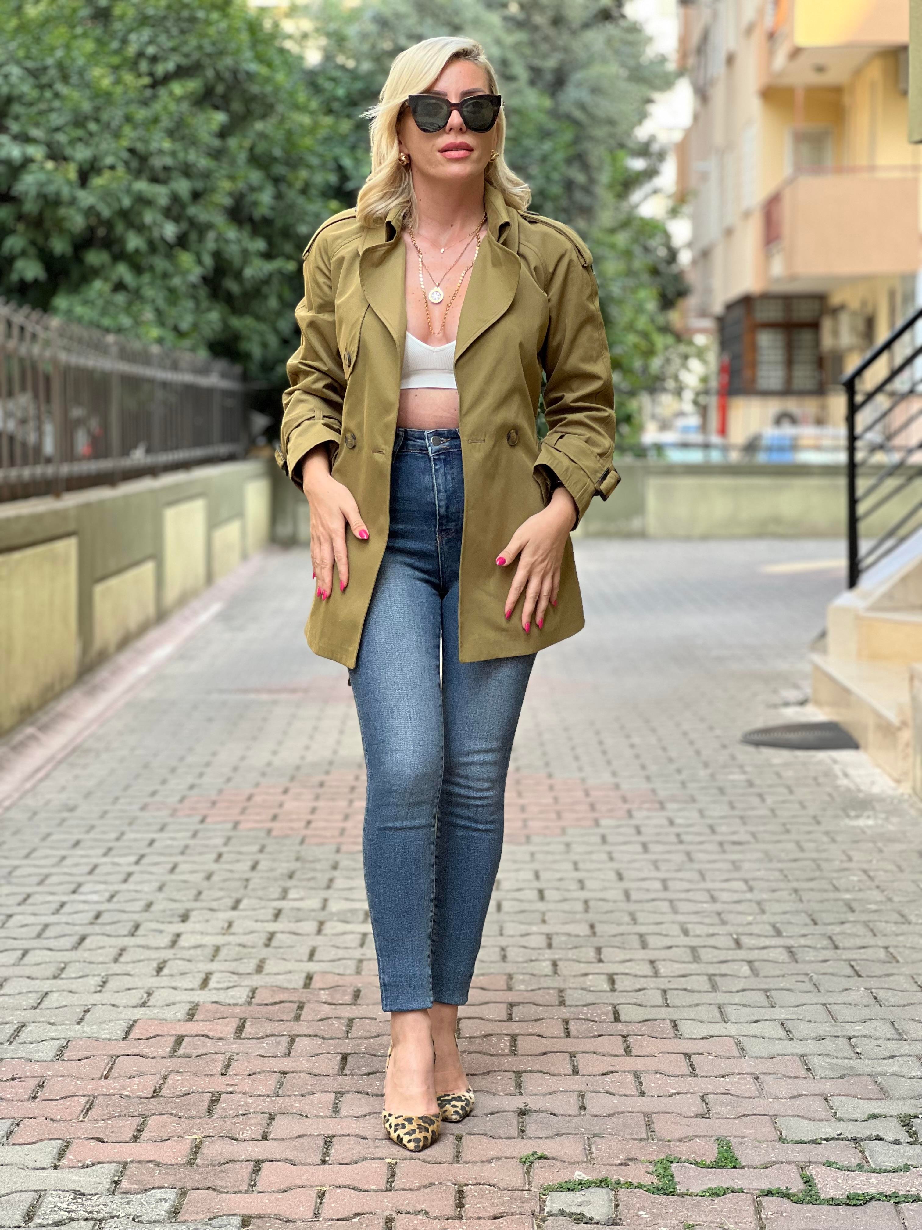 LENY ASKERİ YEŞİL TRENÇ