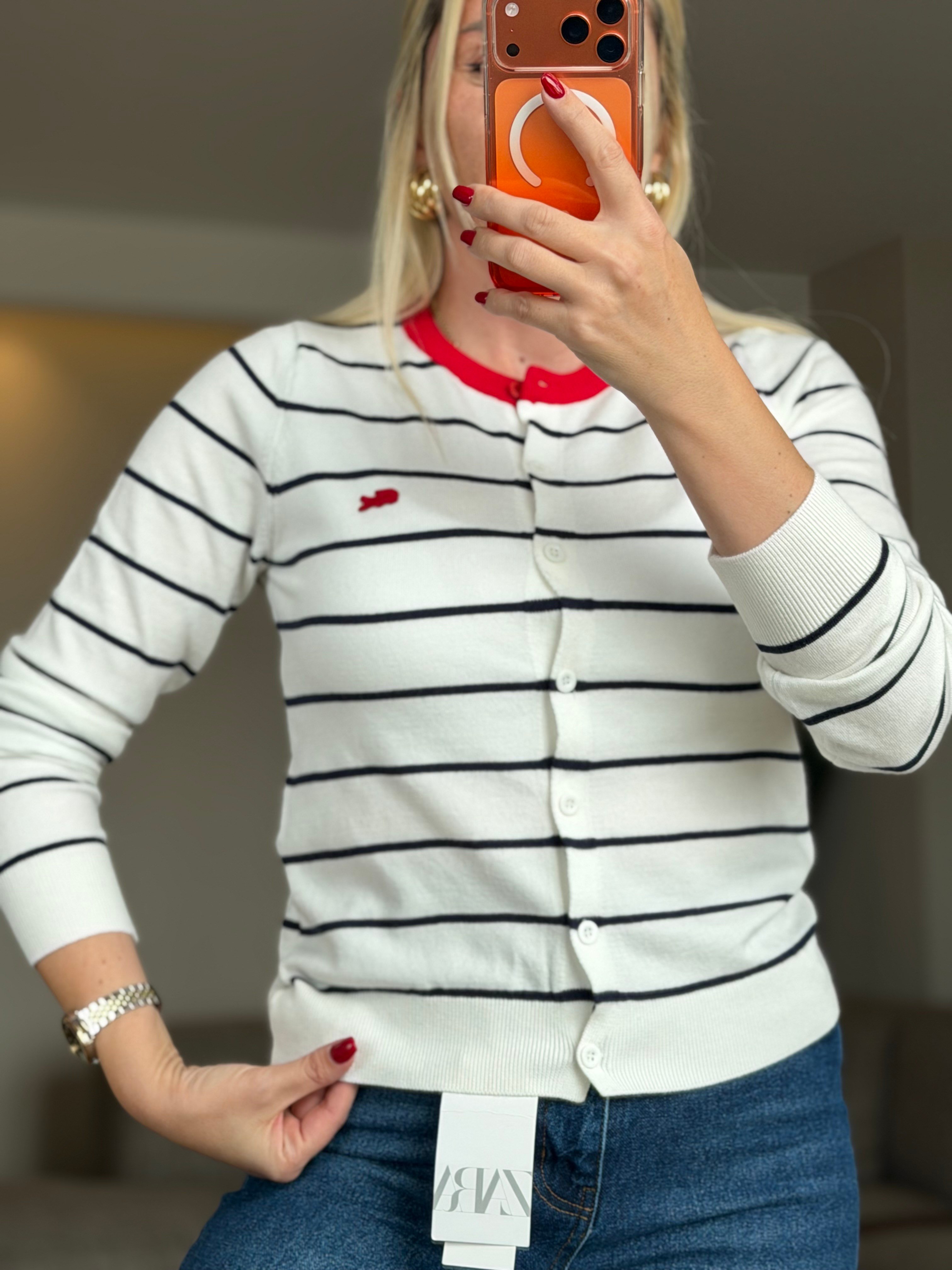 LERİY BEYAZ ÇİZGİLİ HIRKA 
