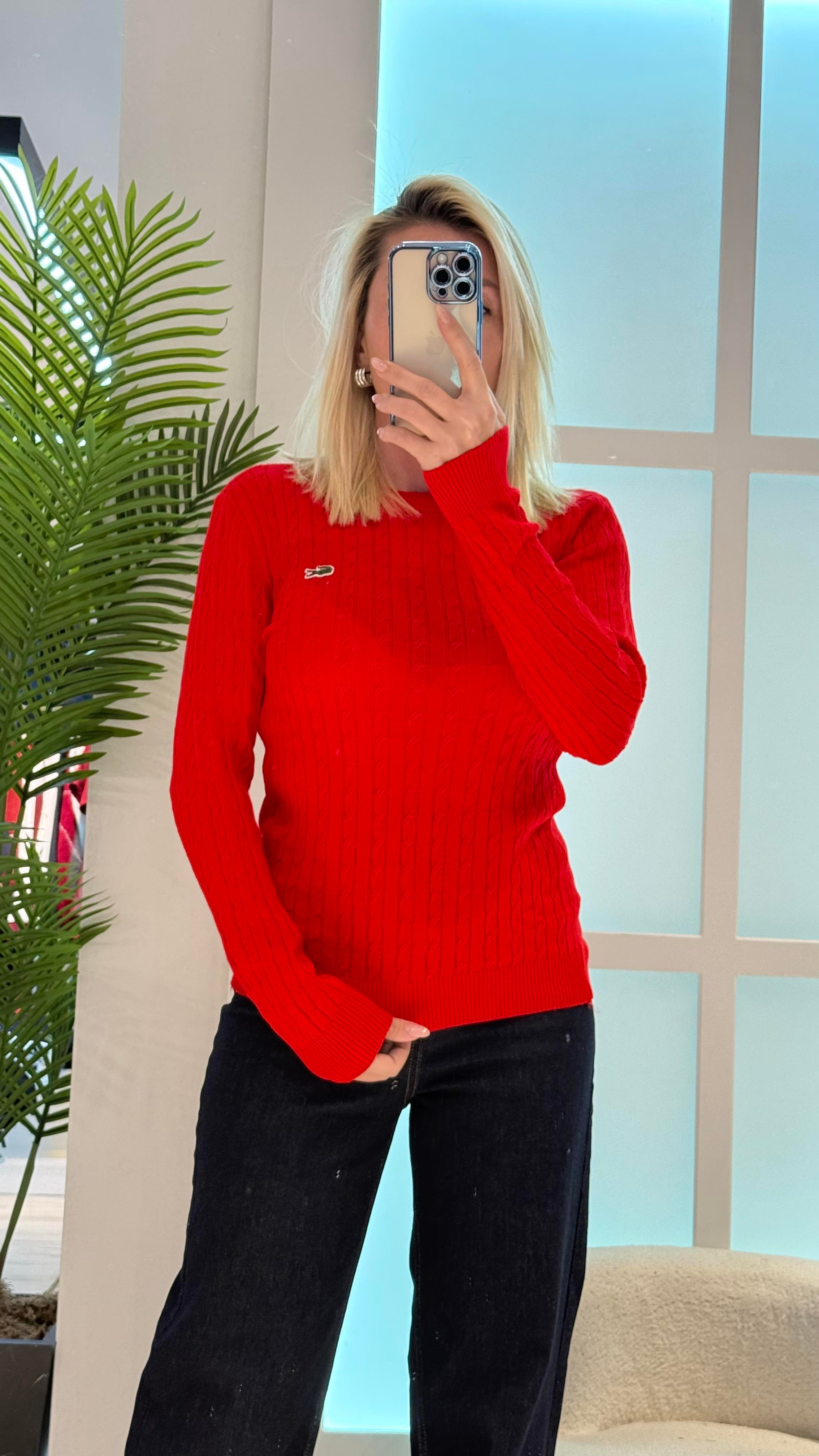 LEXİ KIRMIZI ÖRME MODEL KAZAK