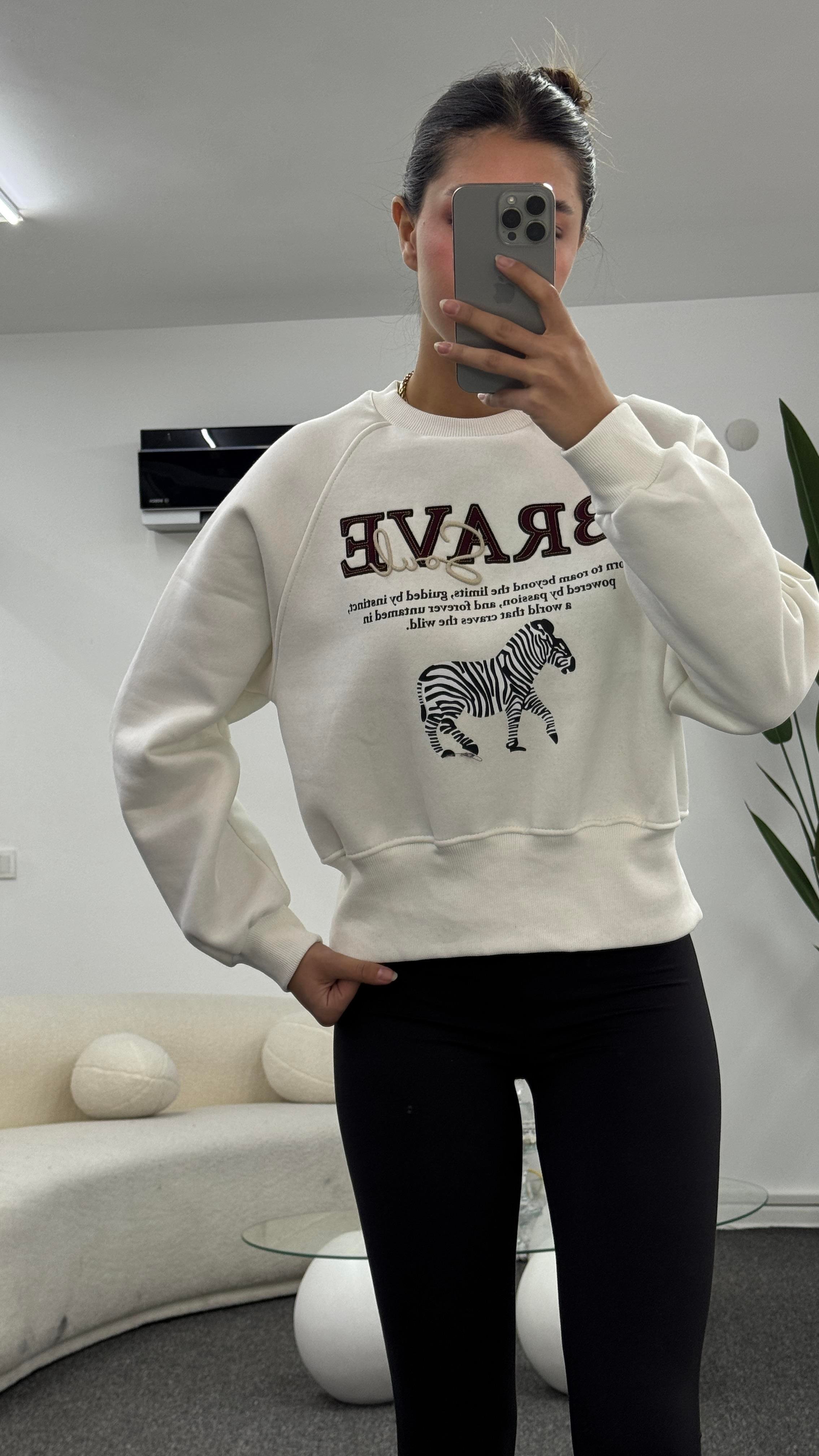 LONA FERMUAR DETAYLI BEYAZ SWEATSHIRT