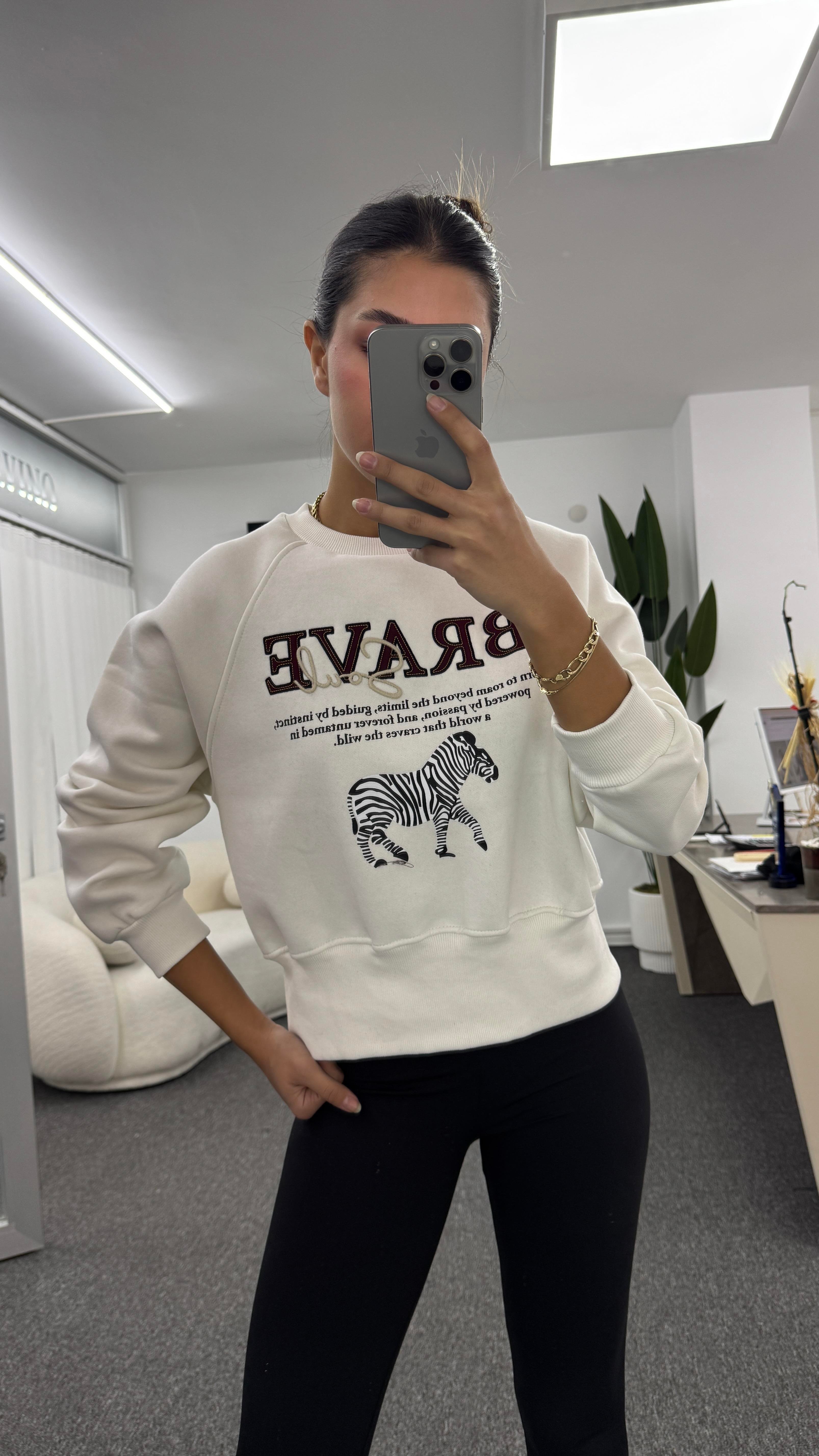 LONA FERMUAR DETAYLI BEYAZ SWEATSHIRT