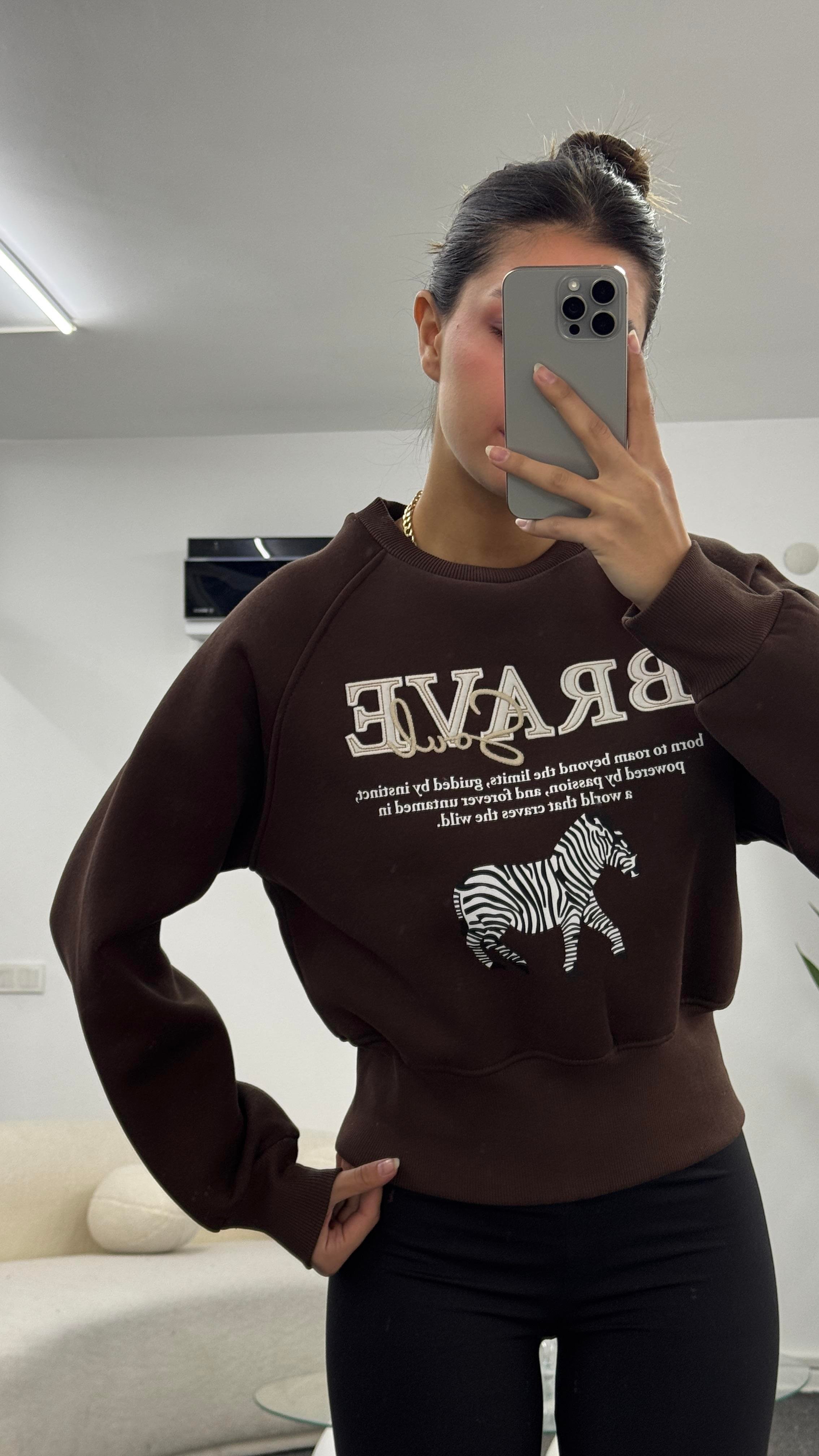 LONA FERMUAR DETAYLI KAHVE SWEATSHIRT