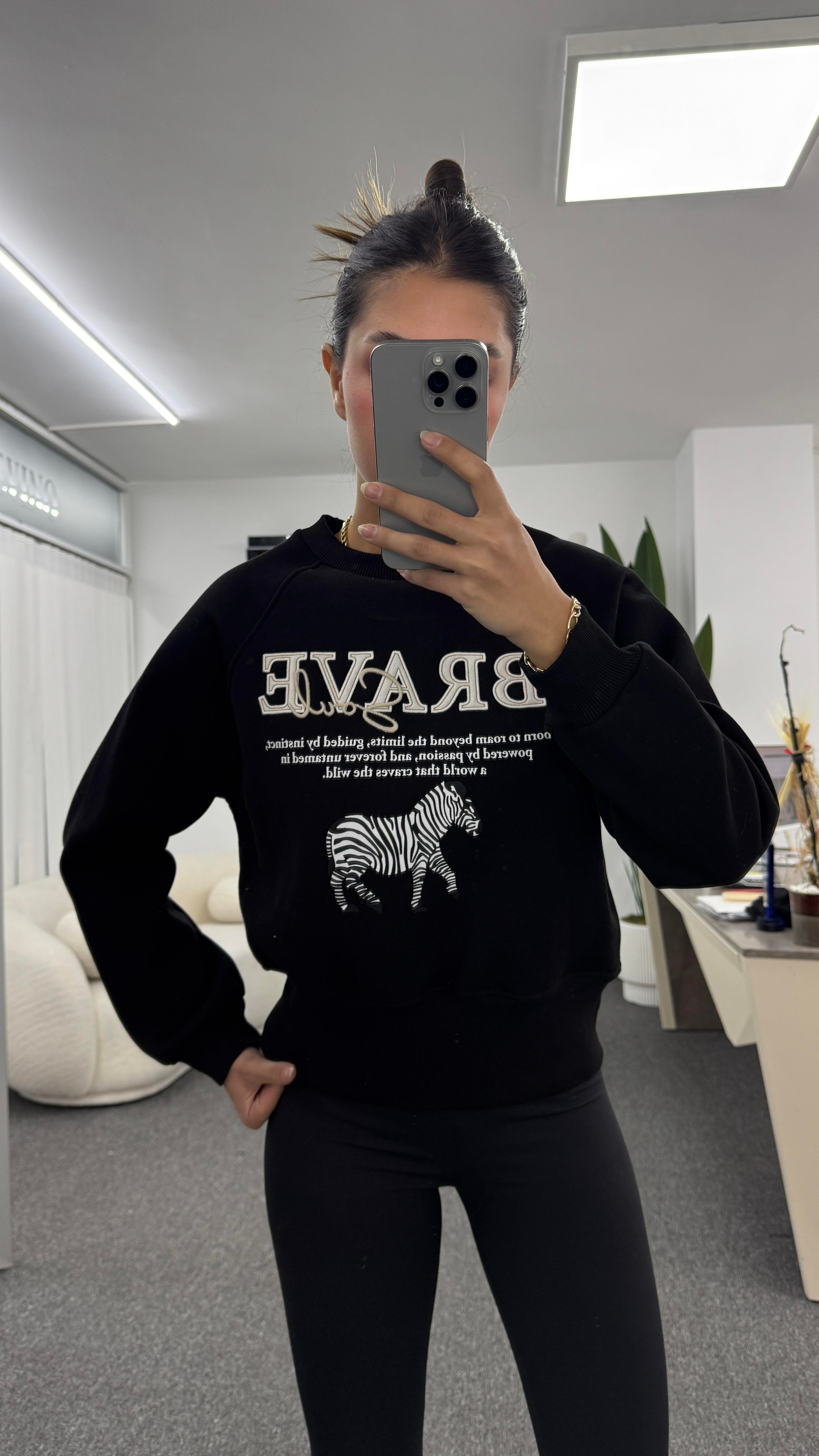 LONA  FERMUAR DETAYLI SİYAH SWEATSHIRT