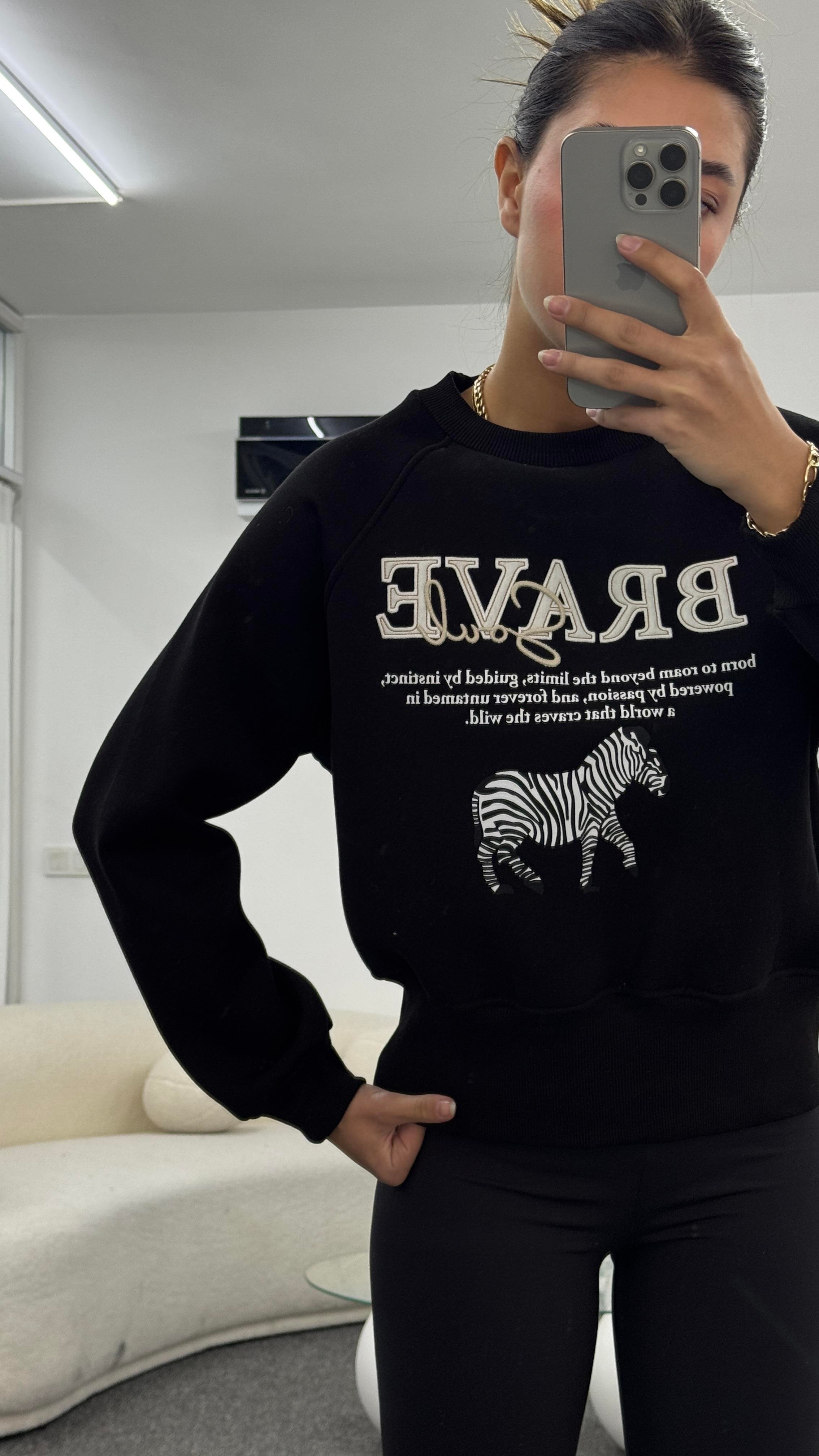 LONA  FERMUAR DETAYLI SİYAH SWEATSHIRT