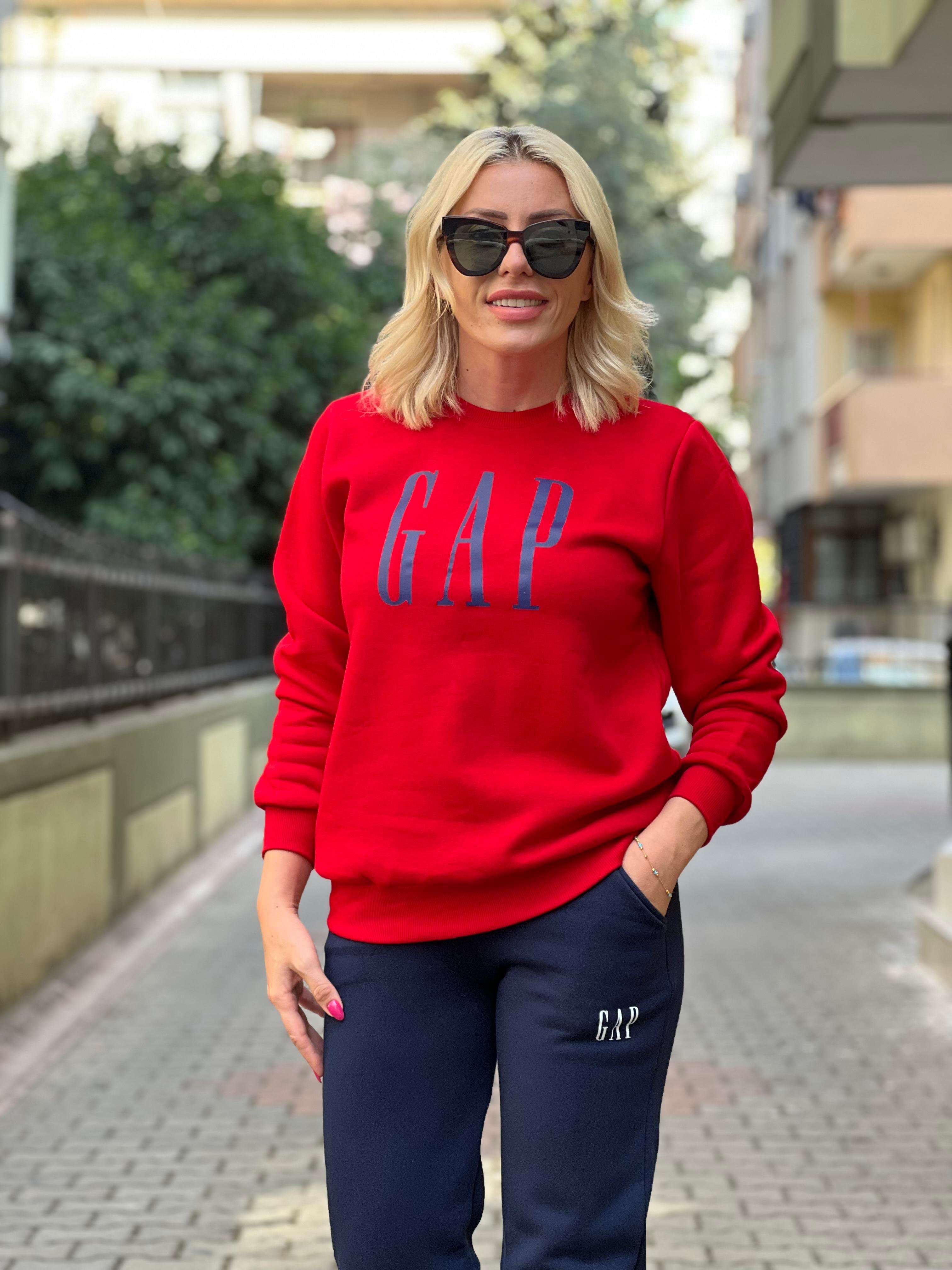 LONG KIRMIZI GAP SWEATSHİRT