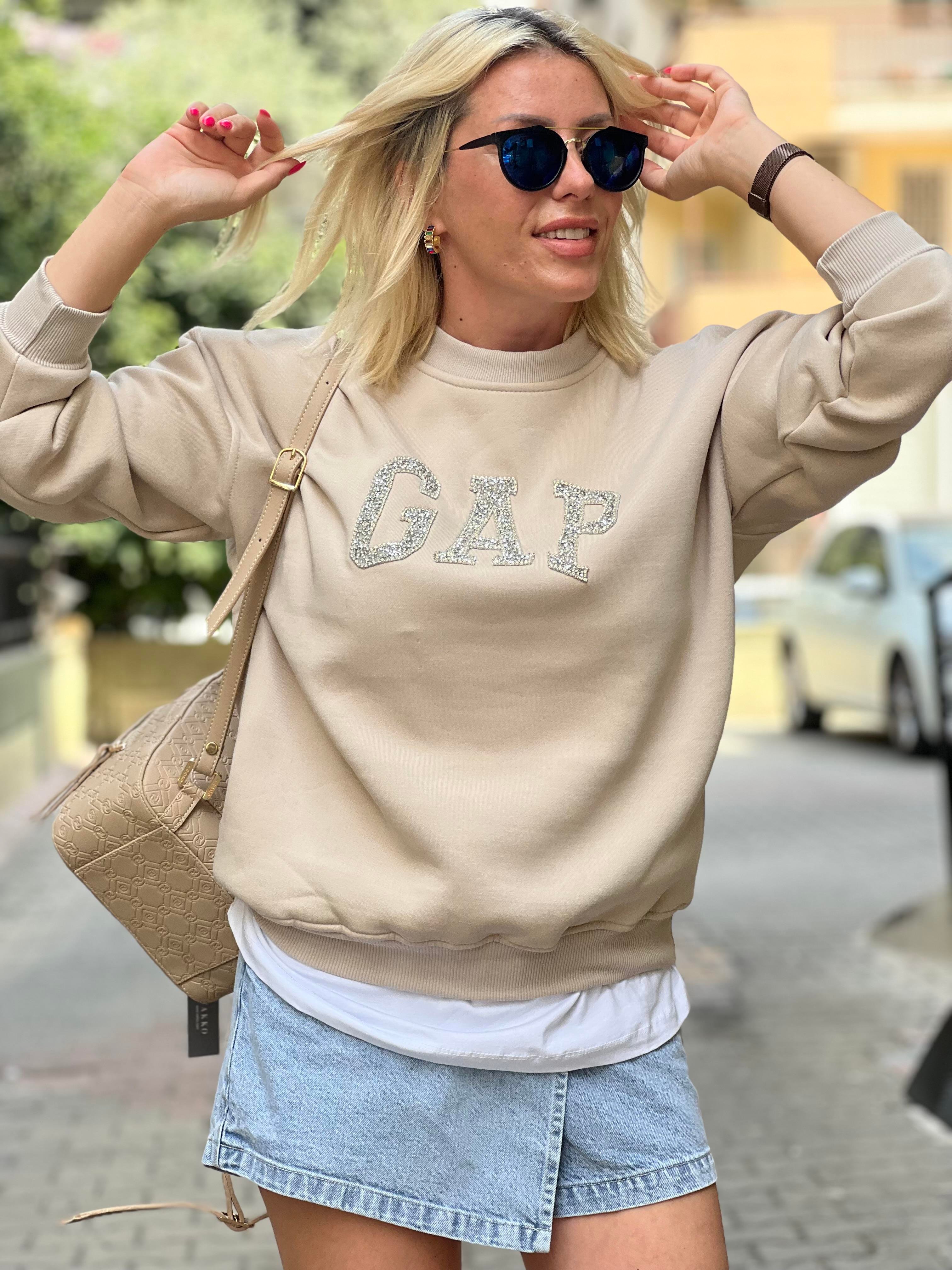 MARİO TAŞLI BEJ GAP SWEATSHIRT