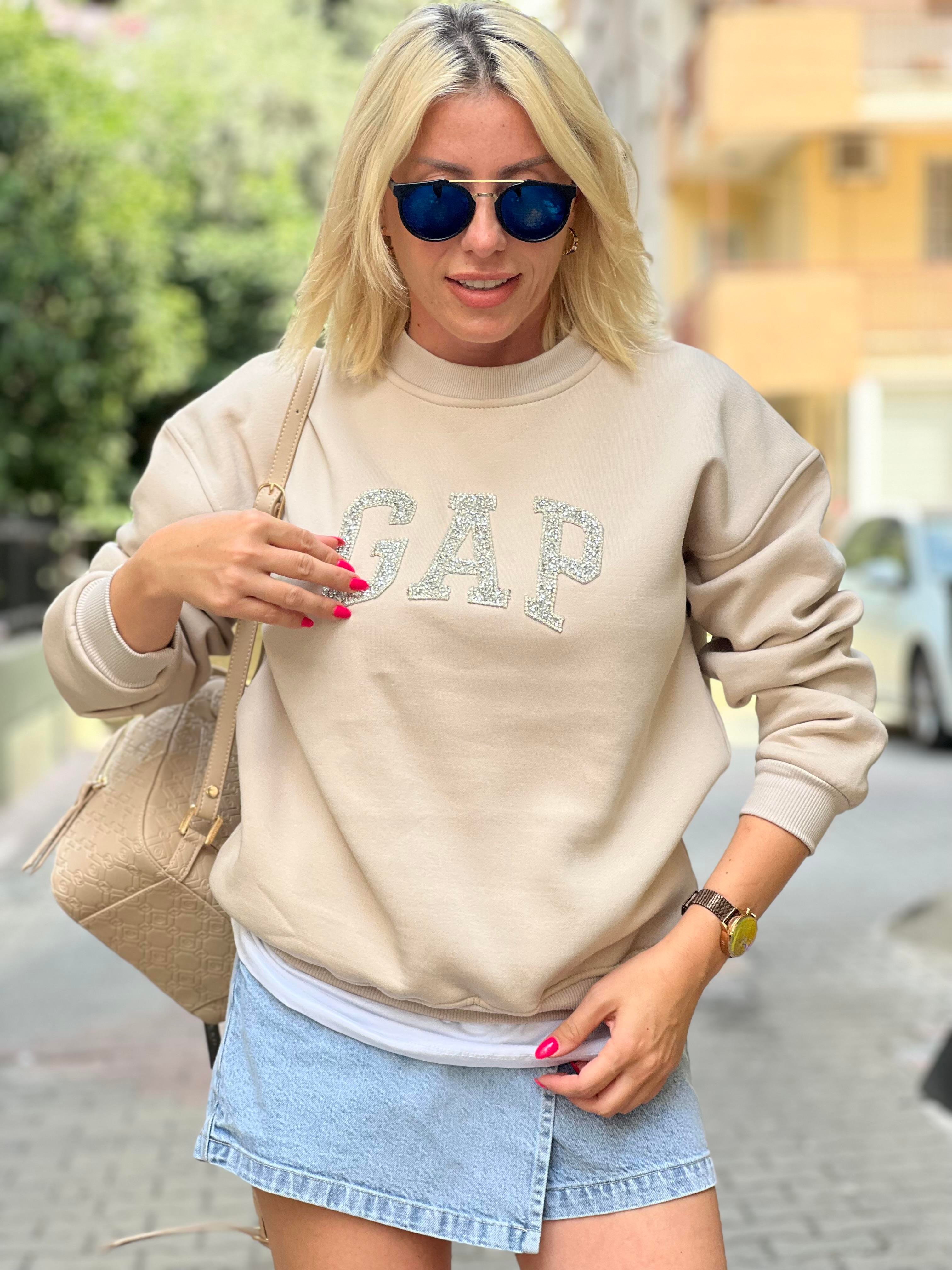 MARİO TAŞLI BEJ GAP SWEATSHIRT