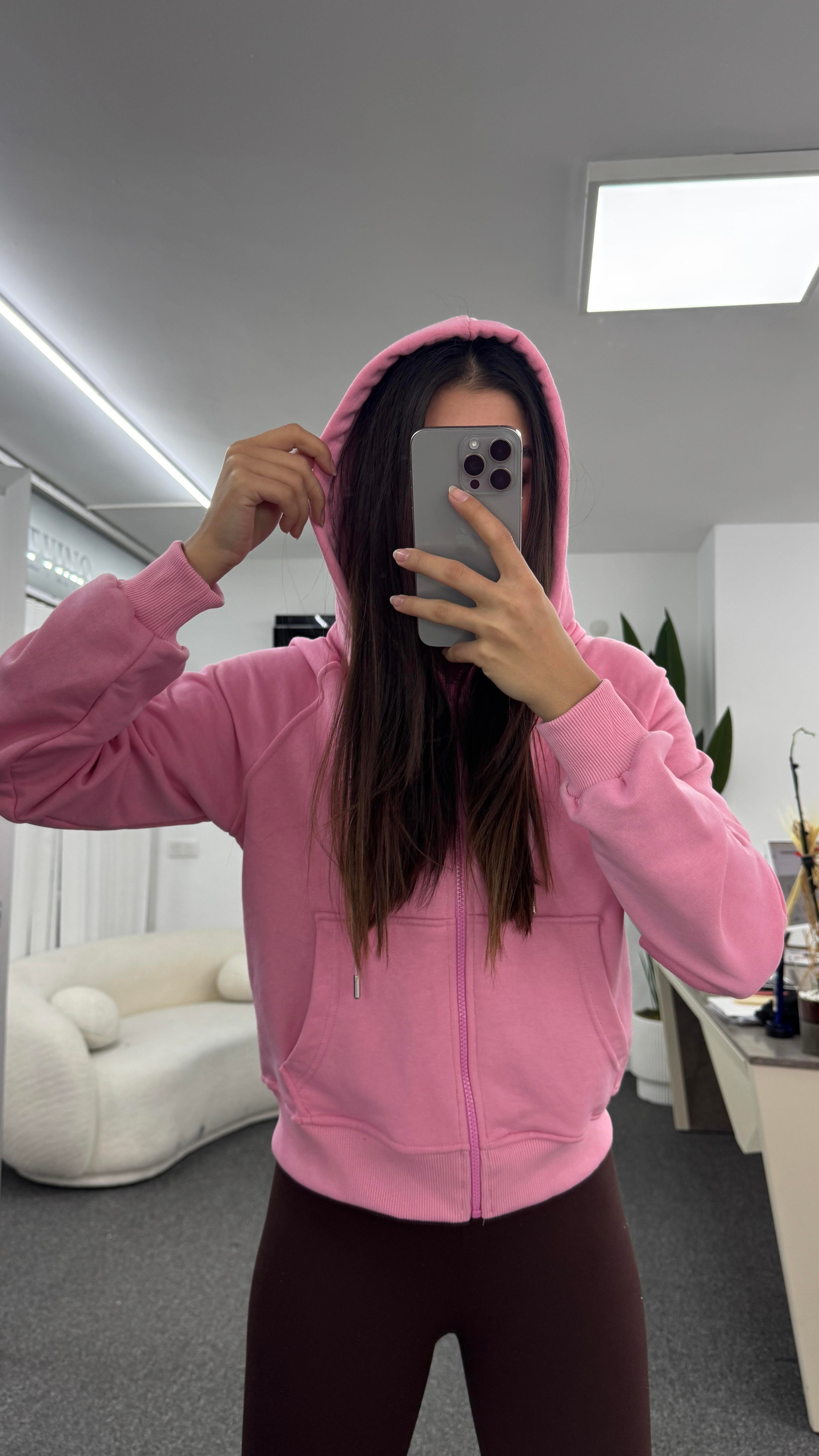 MİNİE PEMBE KAPŞONLU CEKET