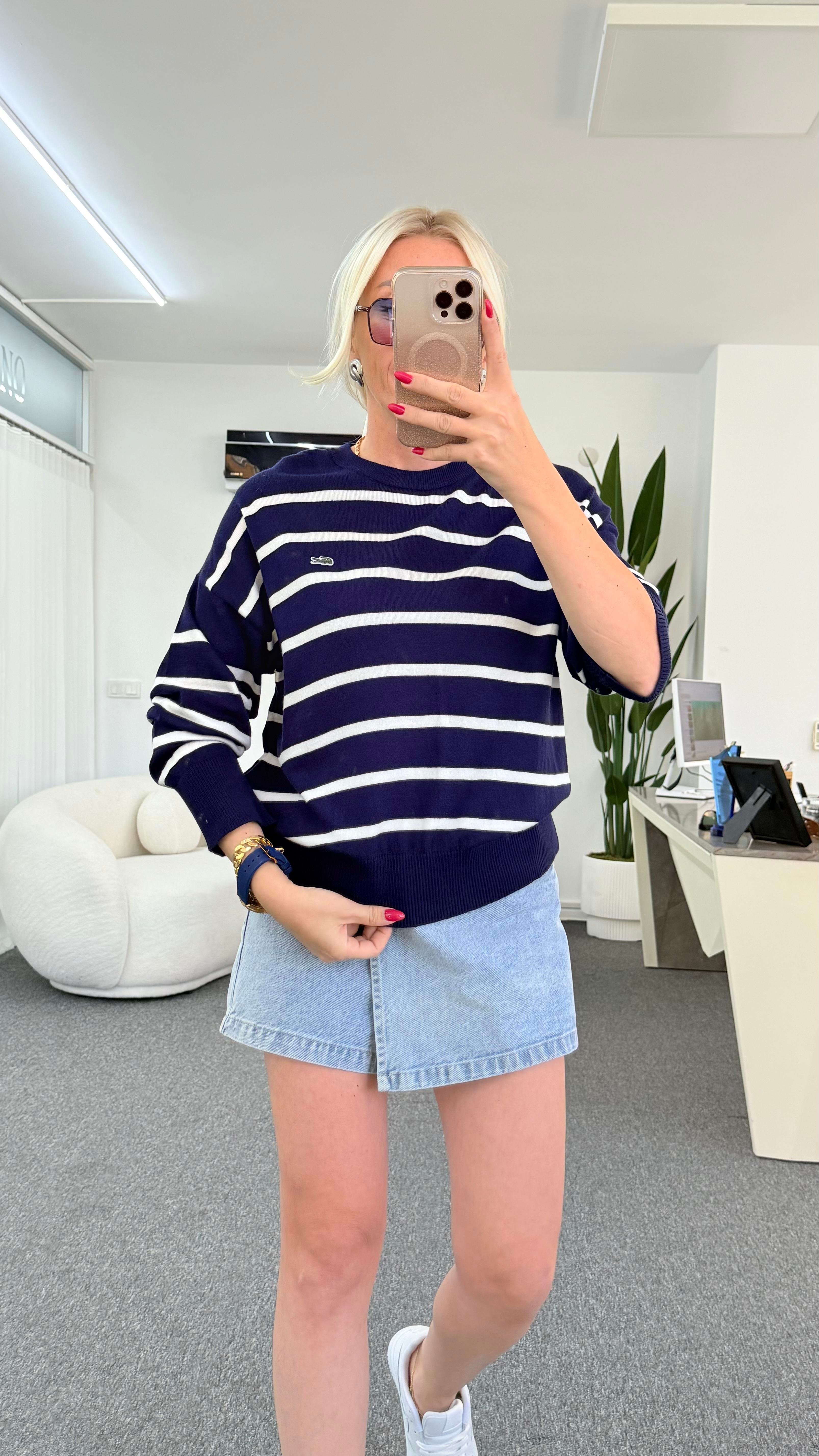 MİRS BEYAZ ÇİZGİLİ LACİVERT KAZAK 