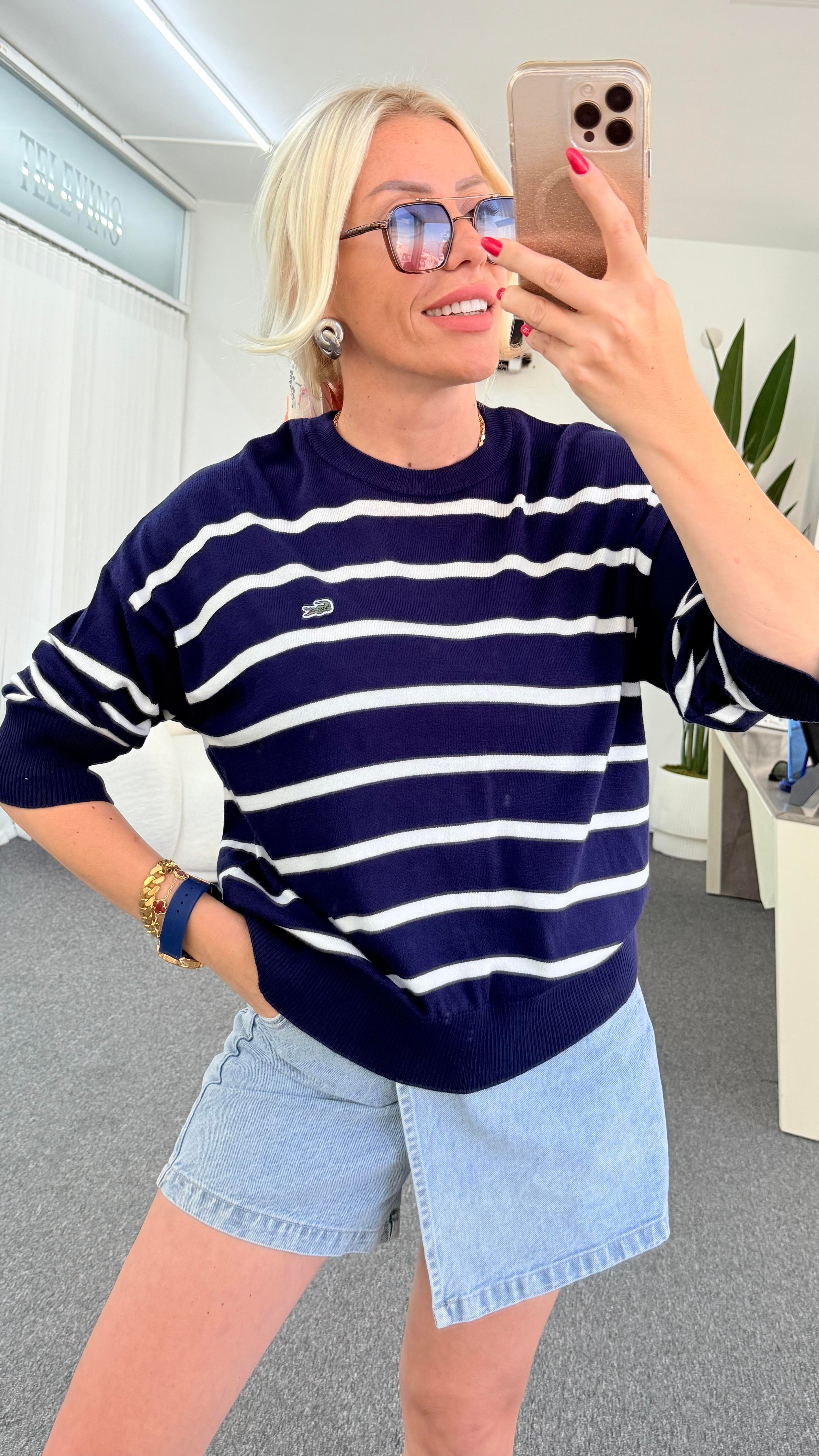 MİRS BEYAZ ÇİZGİLİ LACİVERT KAZAK 