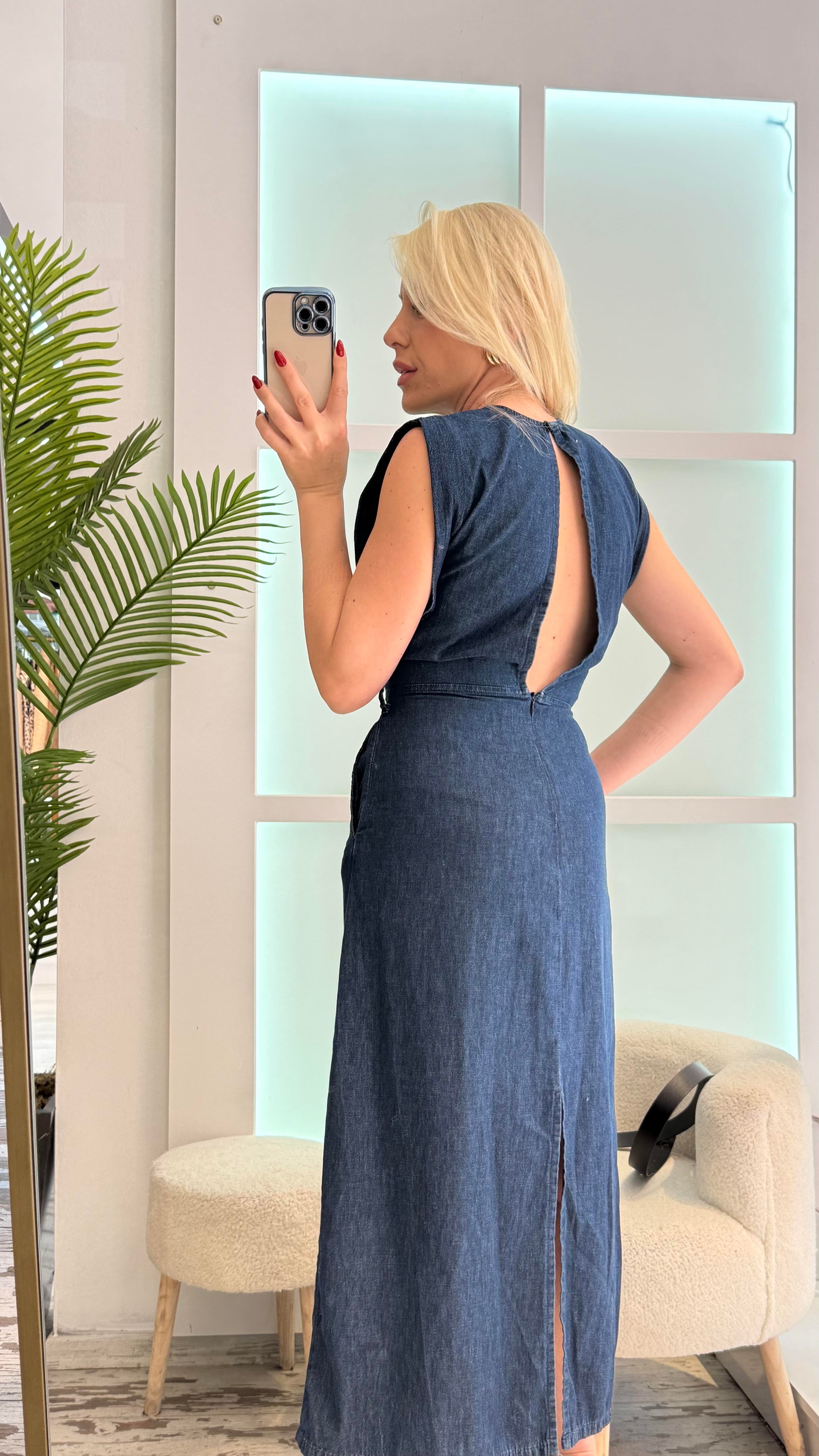 Misha Sırt Dekolteli Kot Elbise