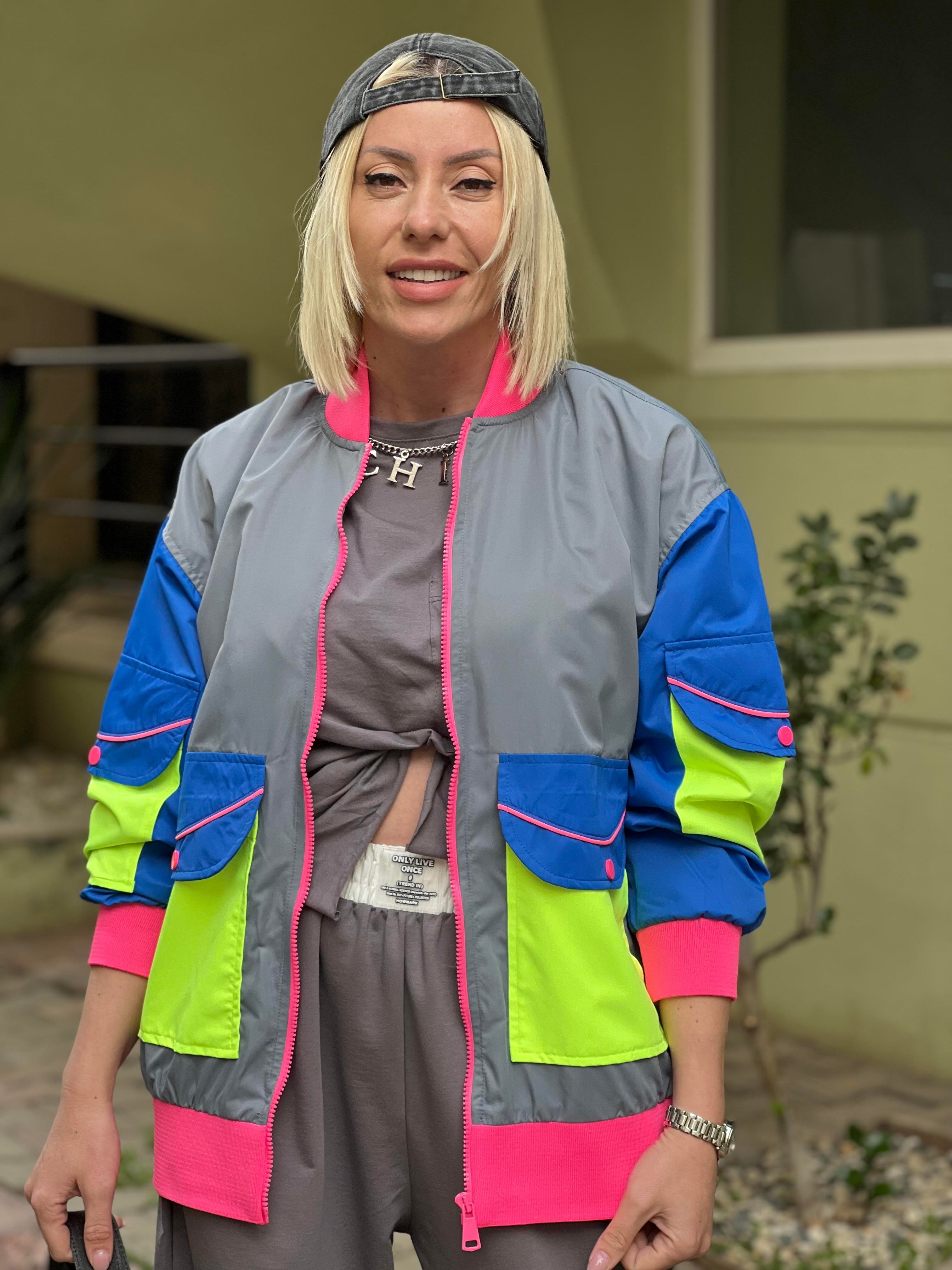 Neon detaylı Kot ceket 