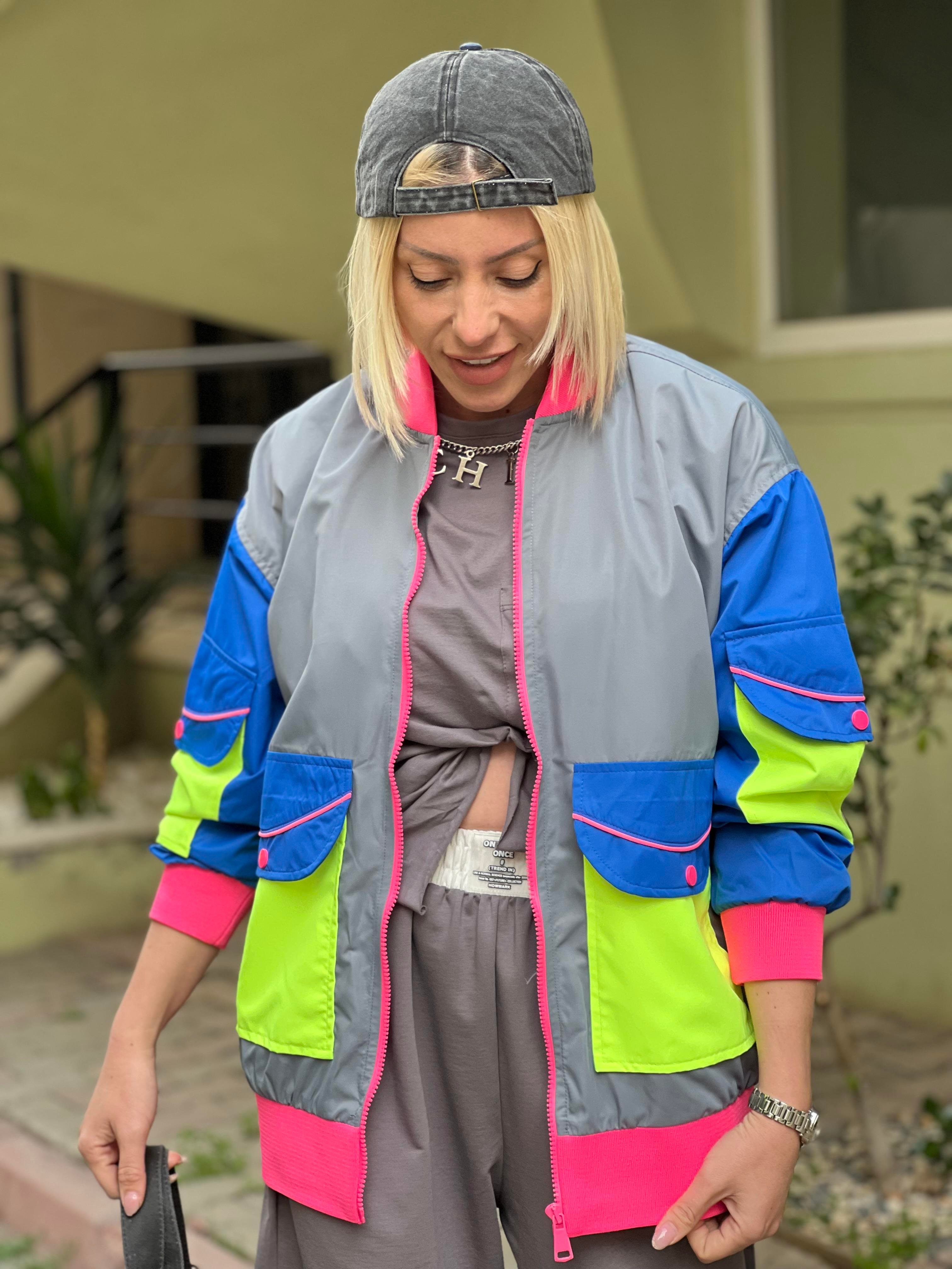 Neon detaylı Kot ceket 