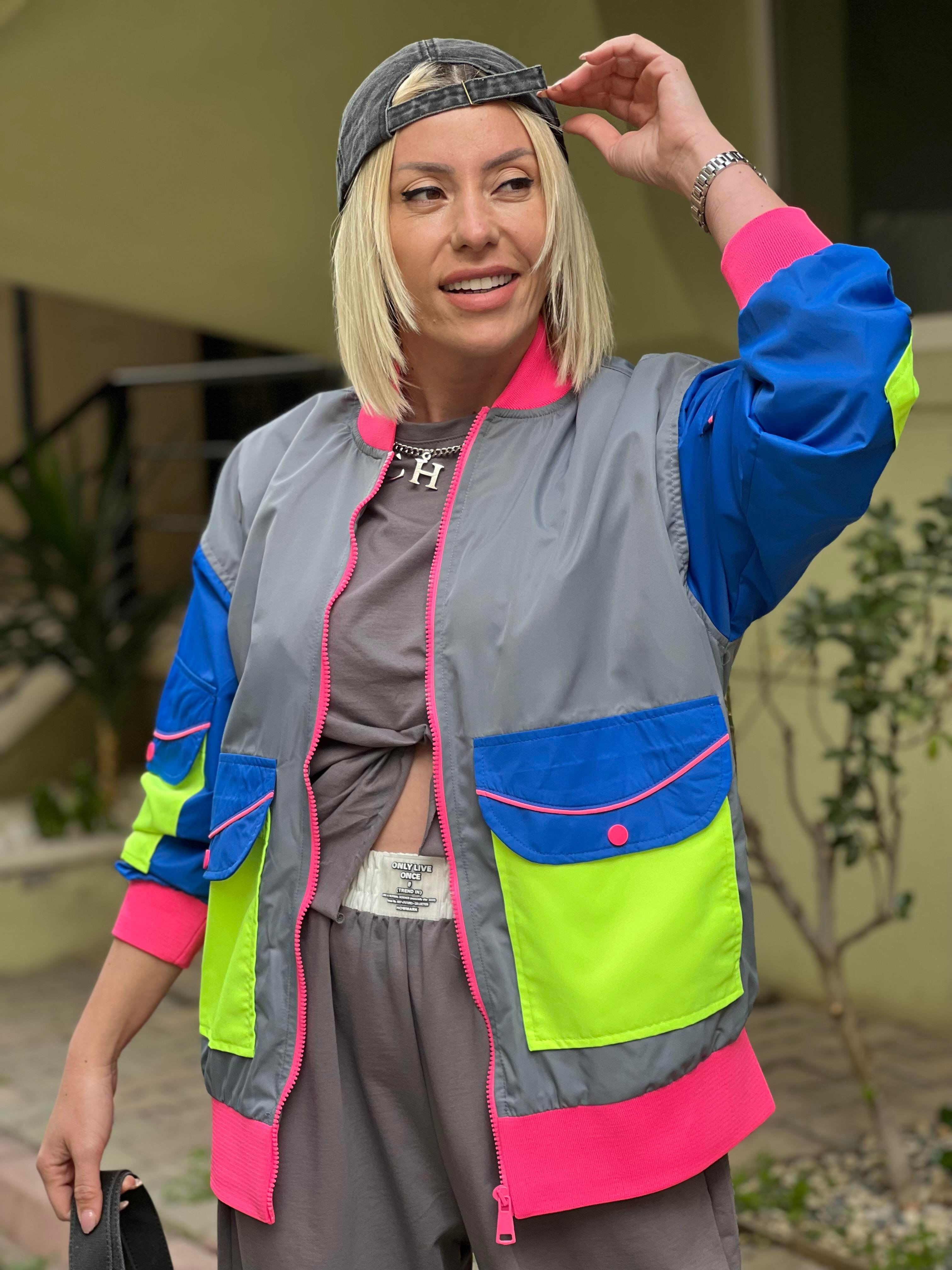 Neon detaylı Kot ceket 