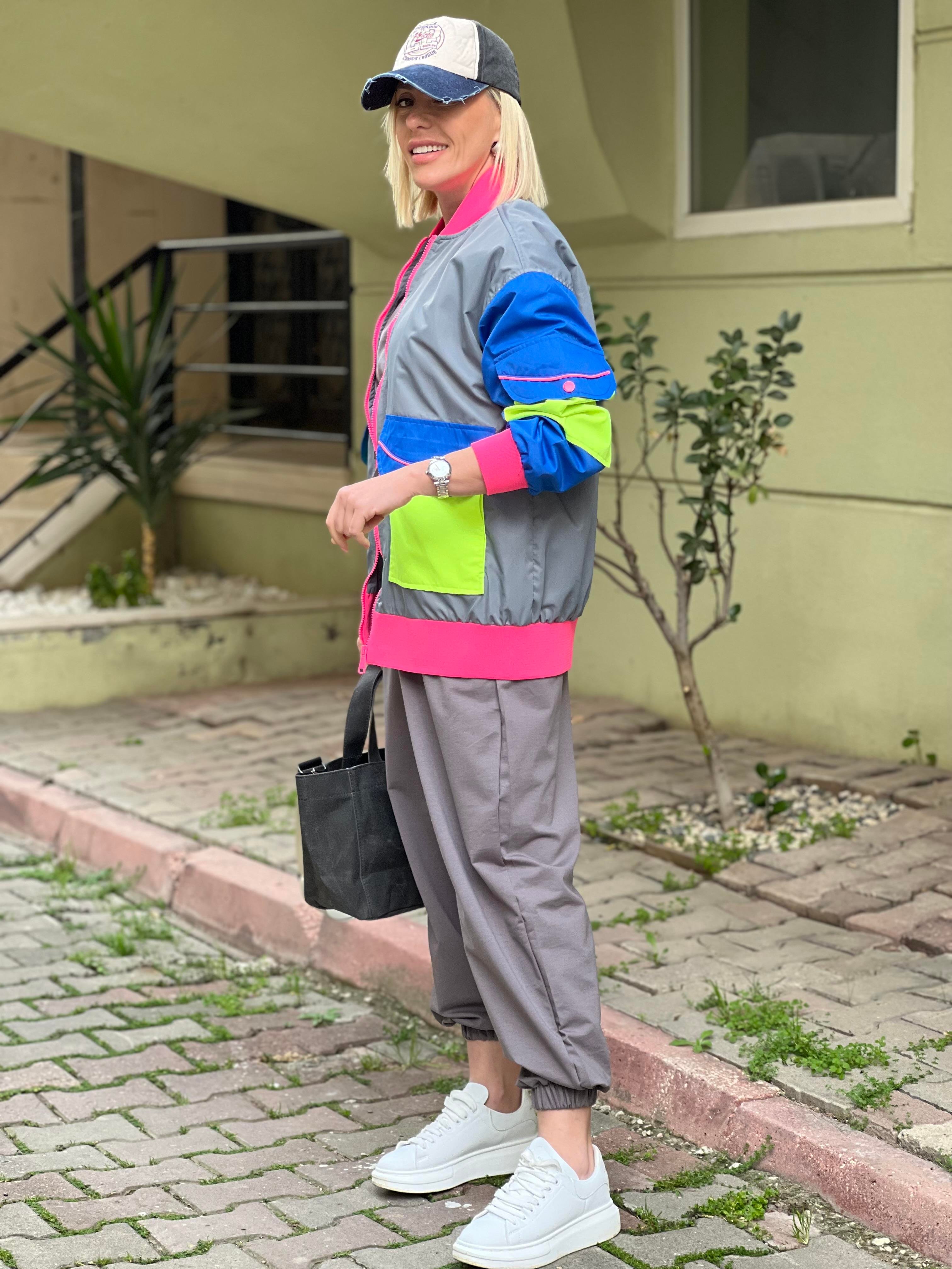 Neon detaylı Kot ceket 