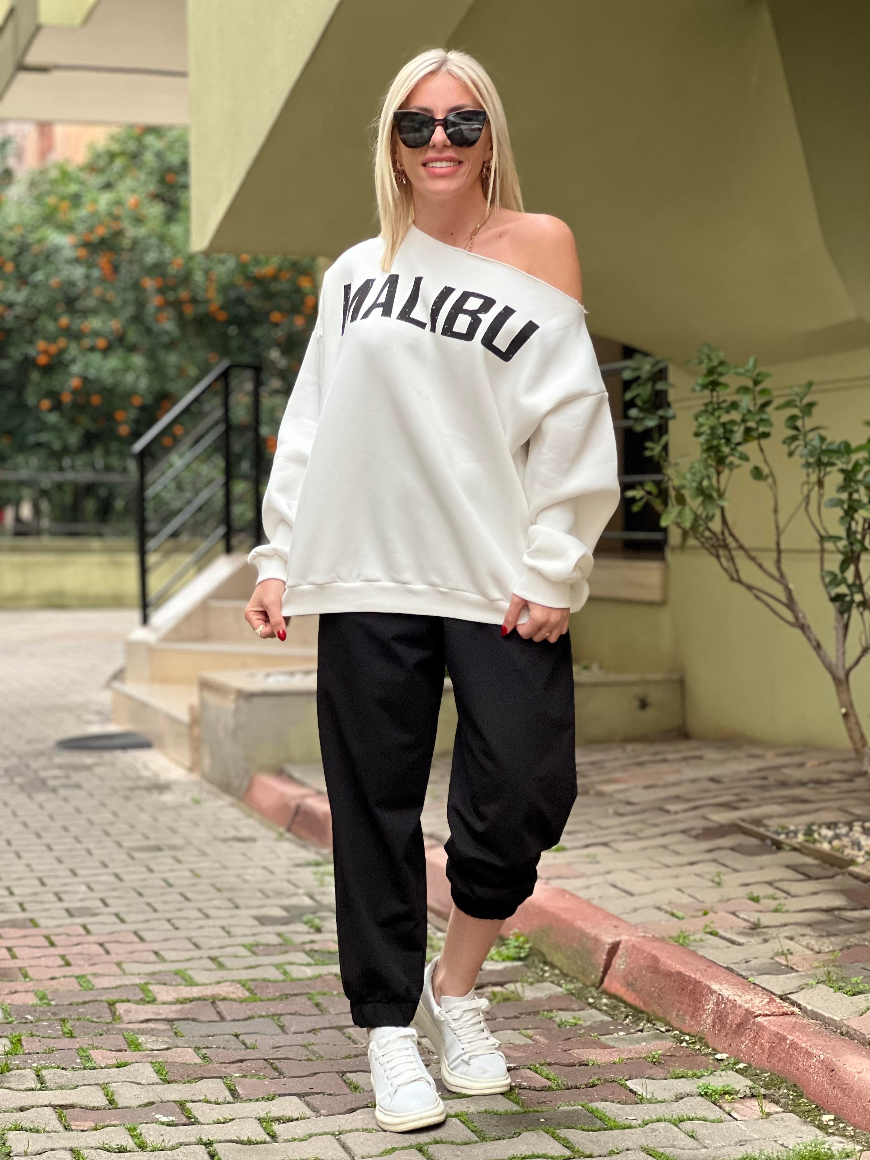 OMUZU DÜŞÜK BEYAZ SWEAT 