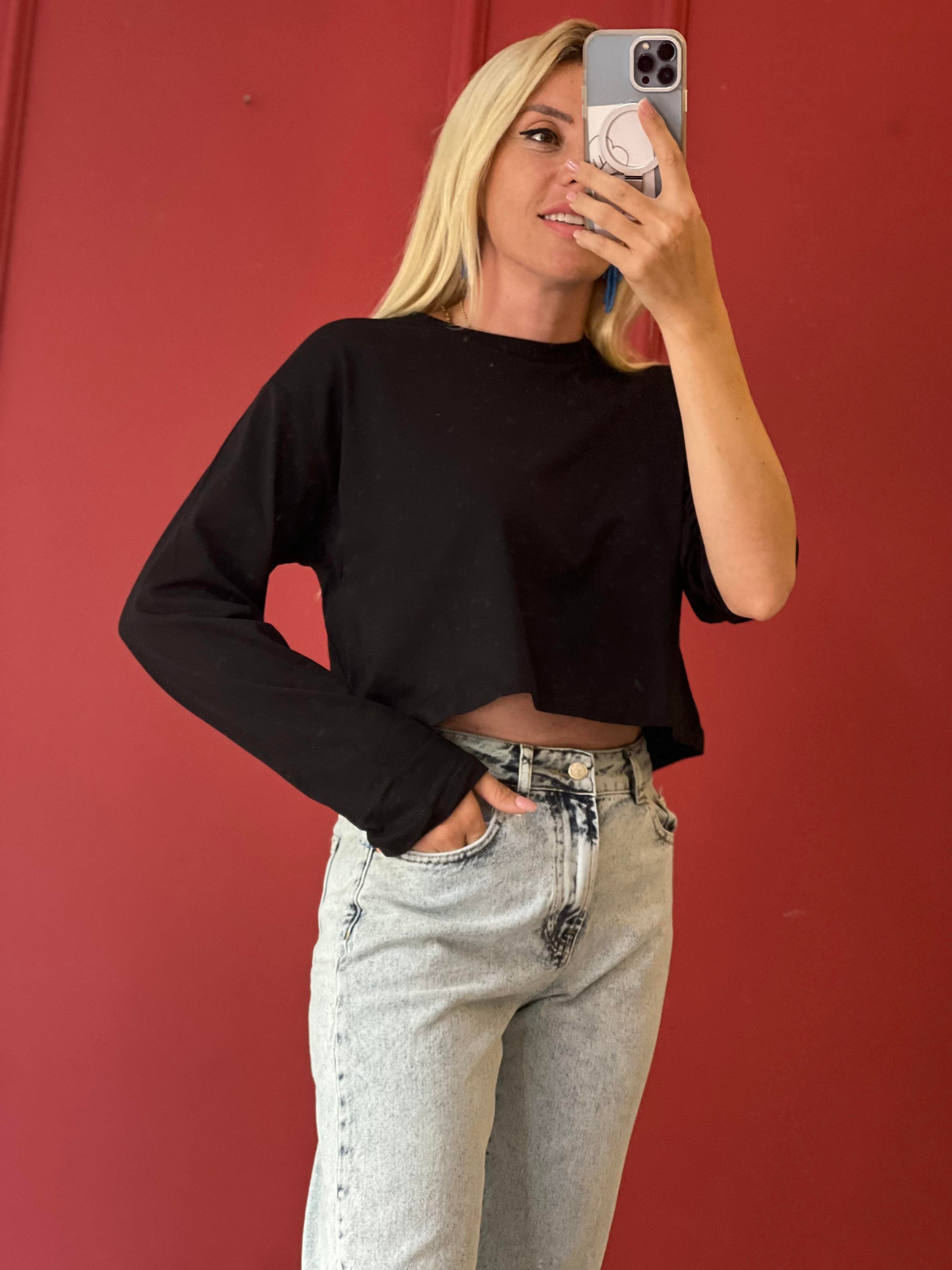 orj marka kısa siyah crop 