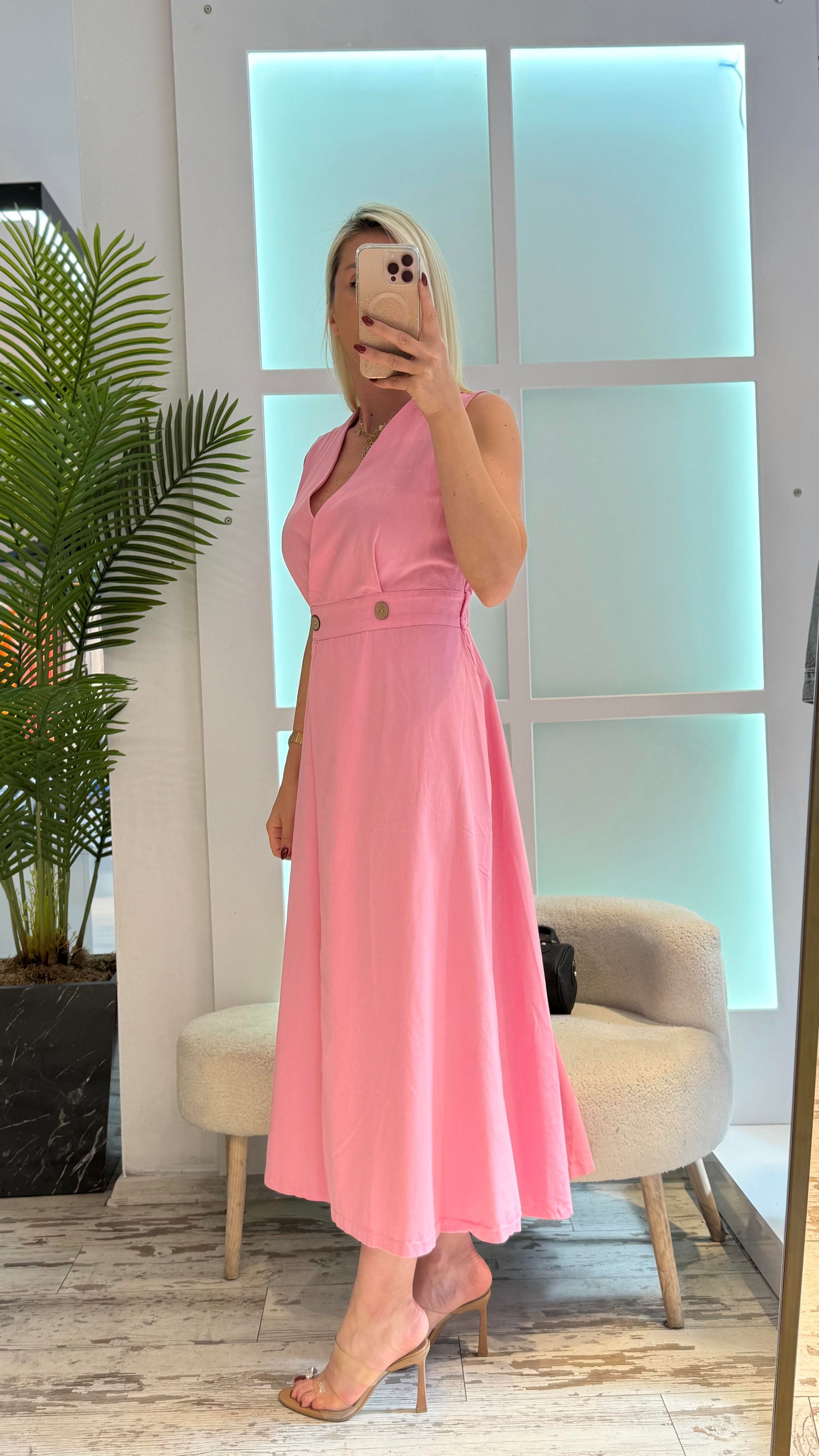 PEMBE GABARDİN ELBİSE