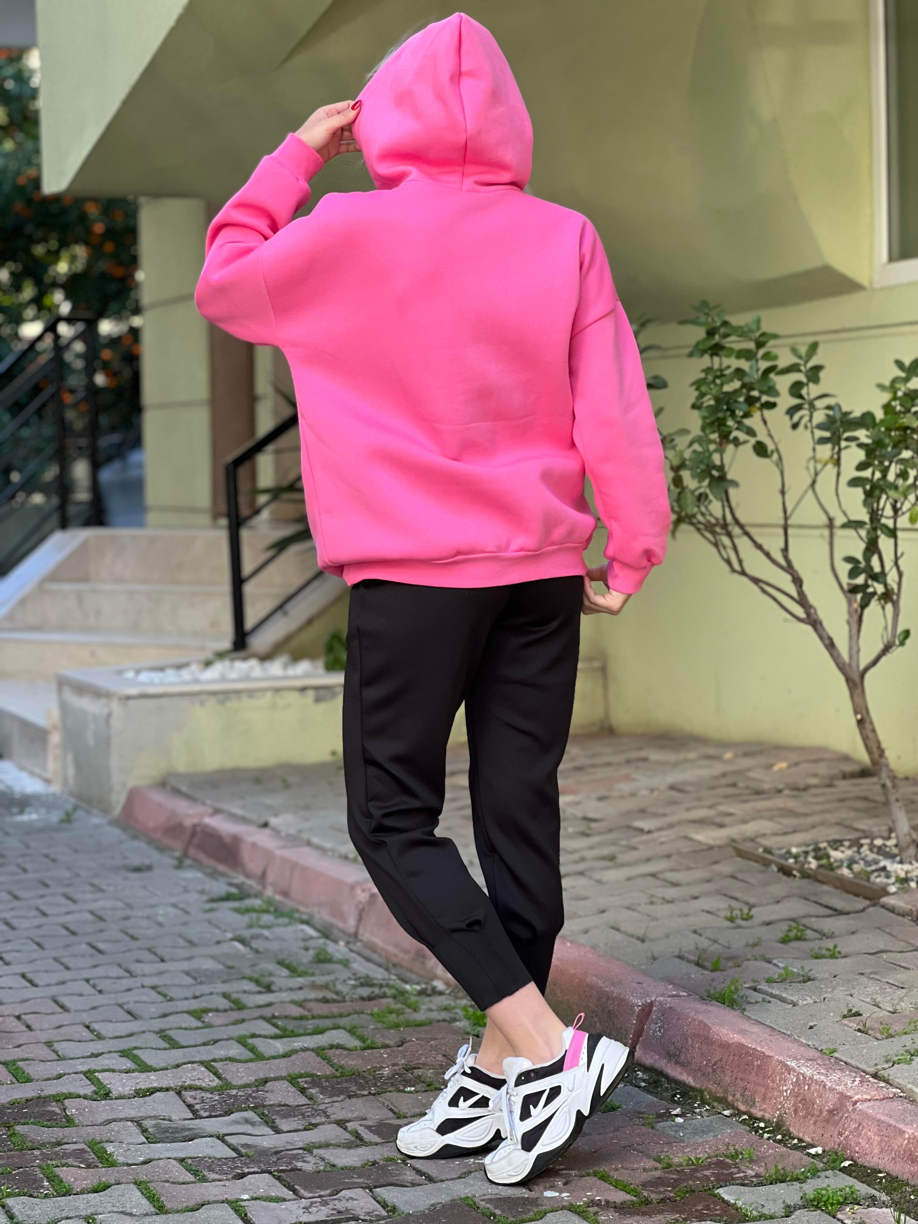 PEMBE KAPŞONLU SWEAT