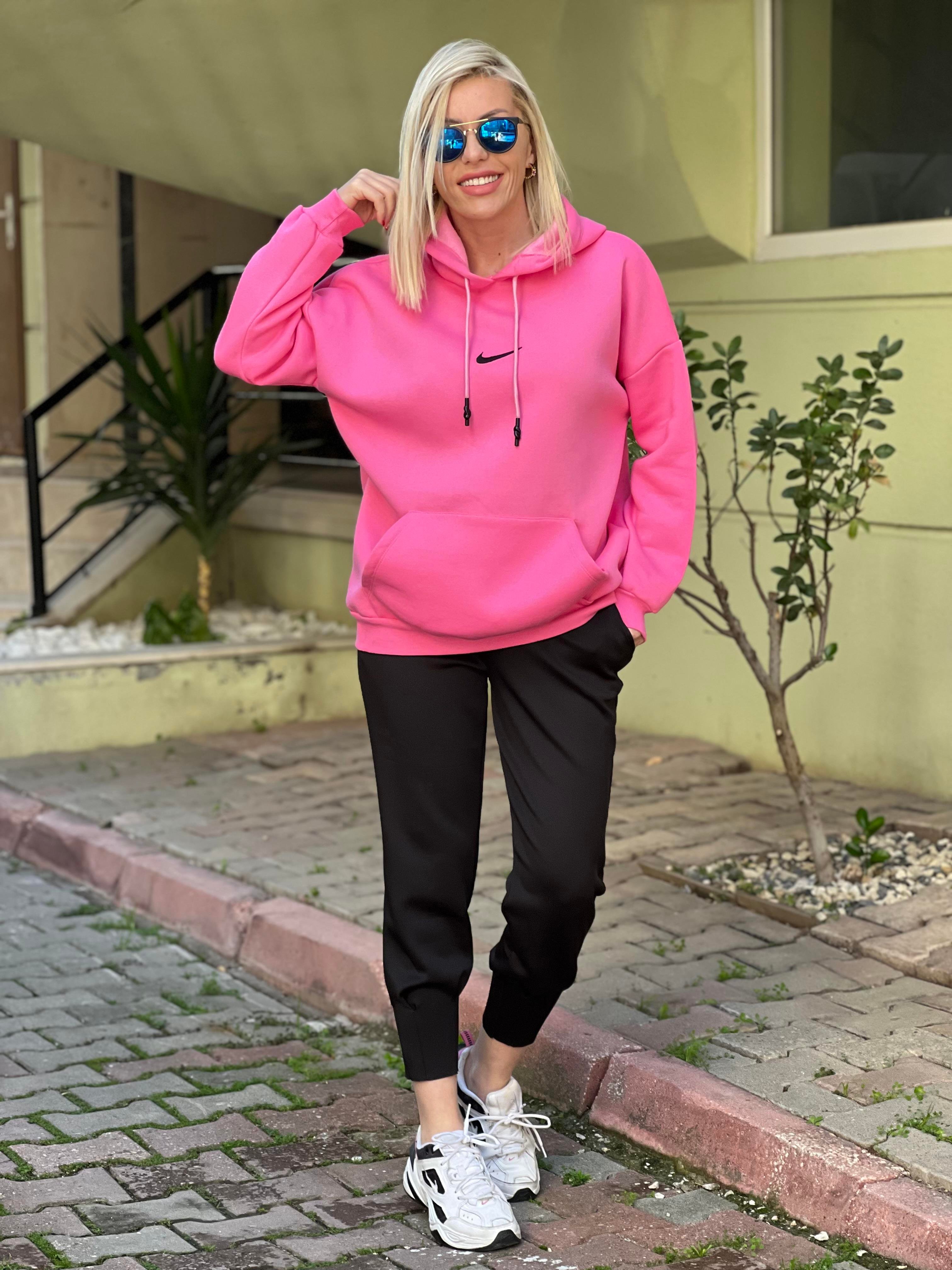 PEMBE KAPŞONLU SWEAT