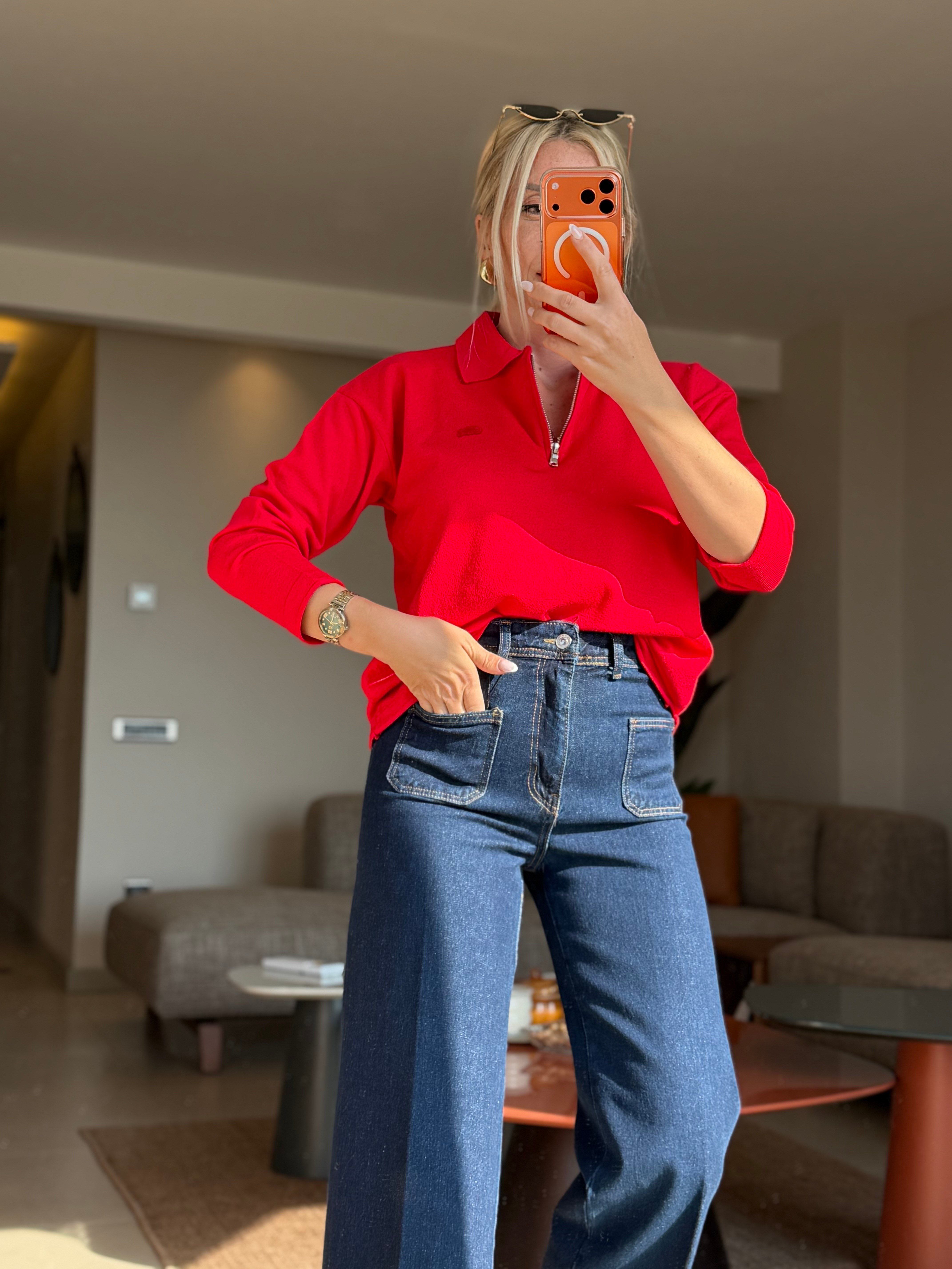 ŞİLES KIRMIZI FERMUARLI SWEATSHIRT