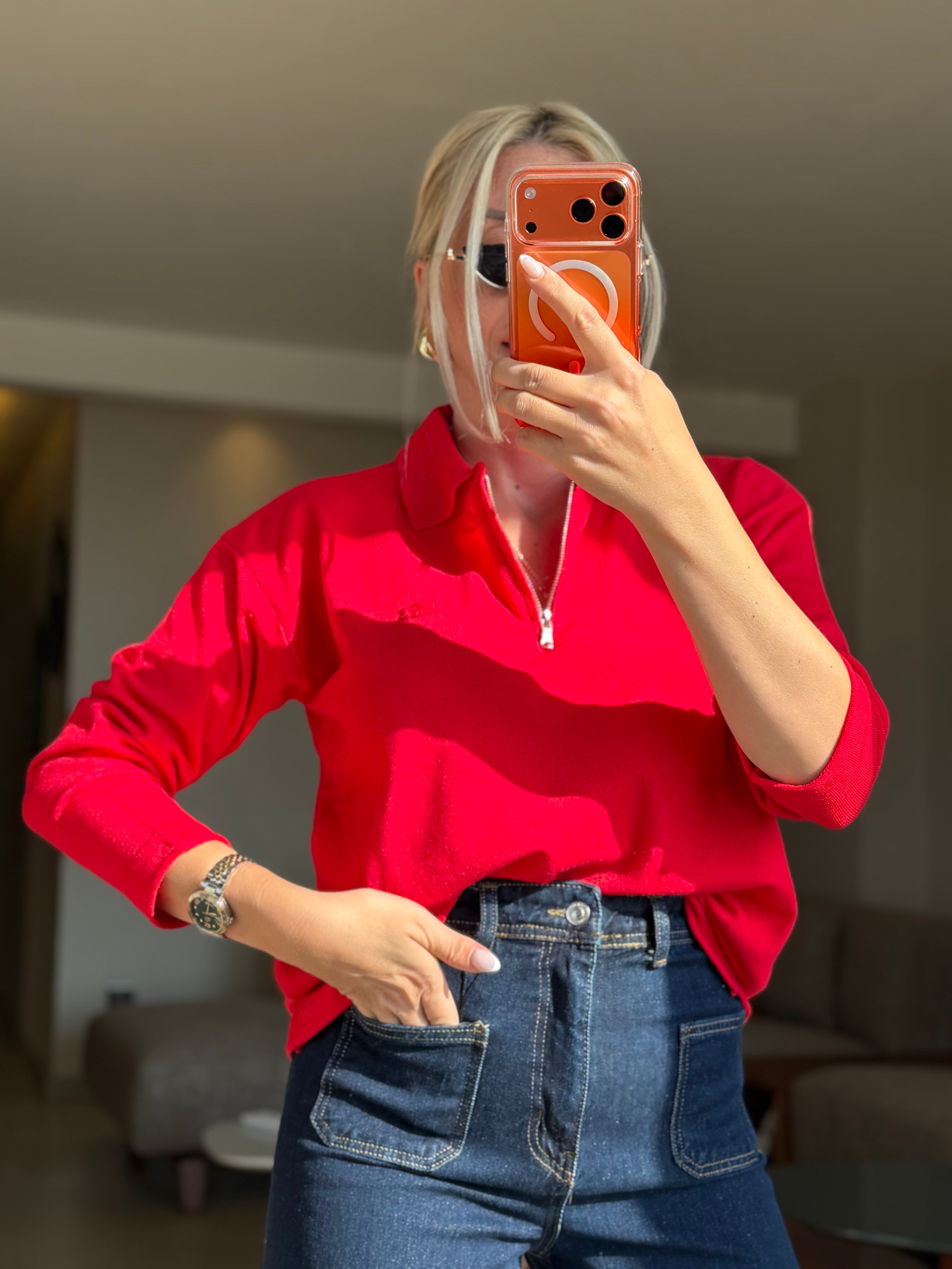 ŞİLES KIRMIZI FERMUARLI SWEATSHIRT