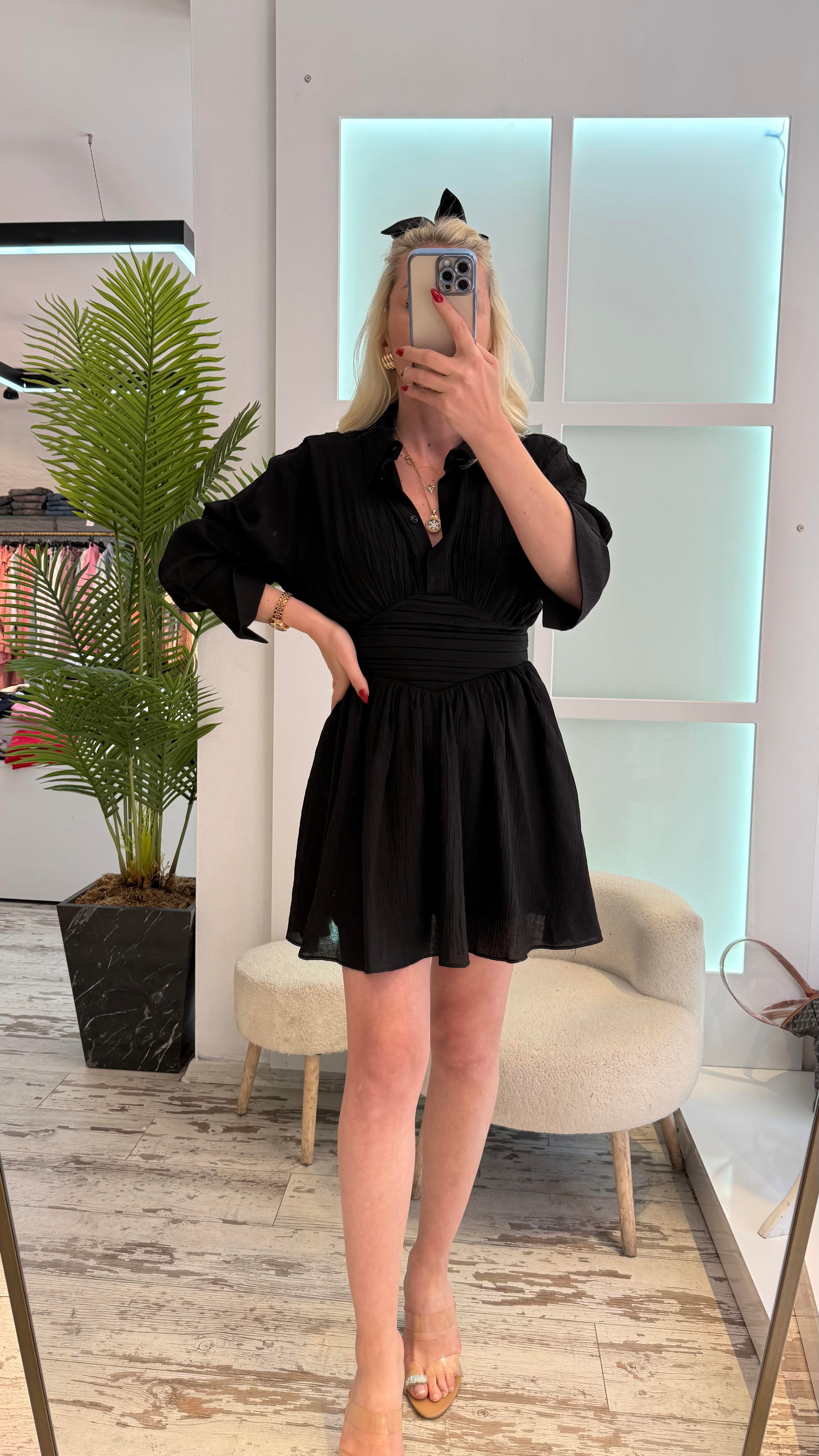 Siyah Drapeli Elbise