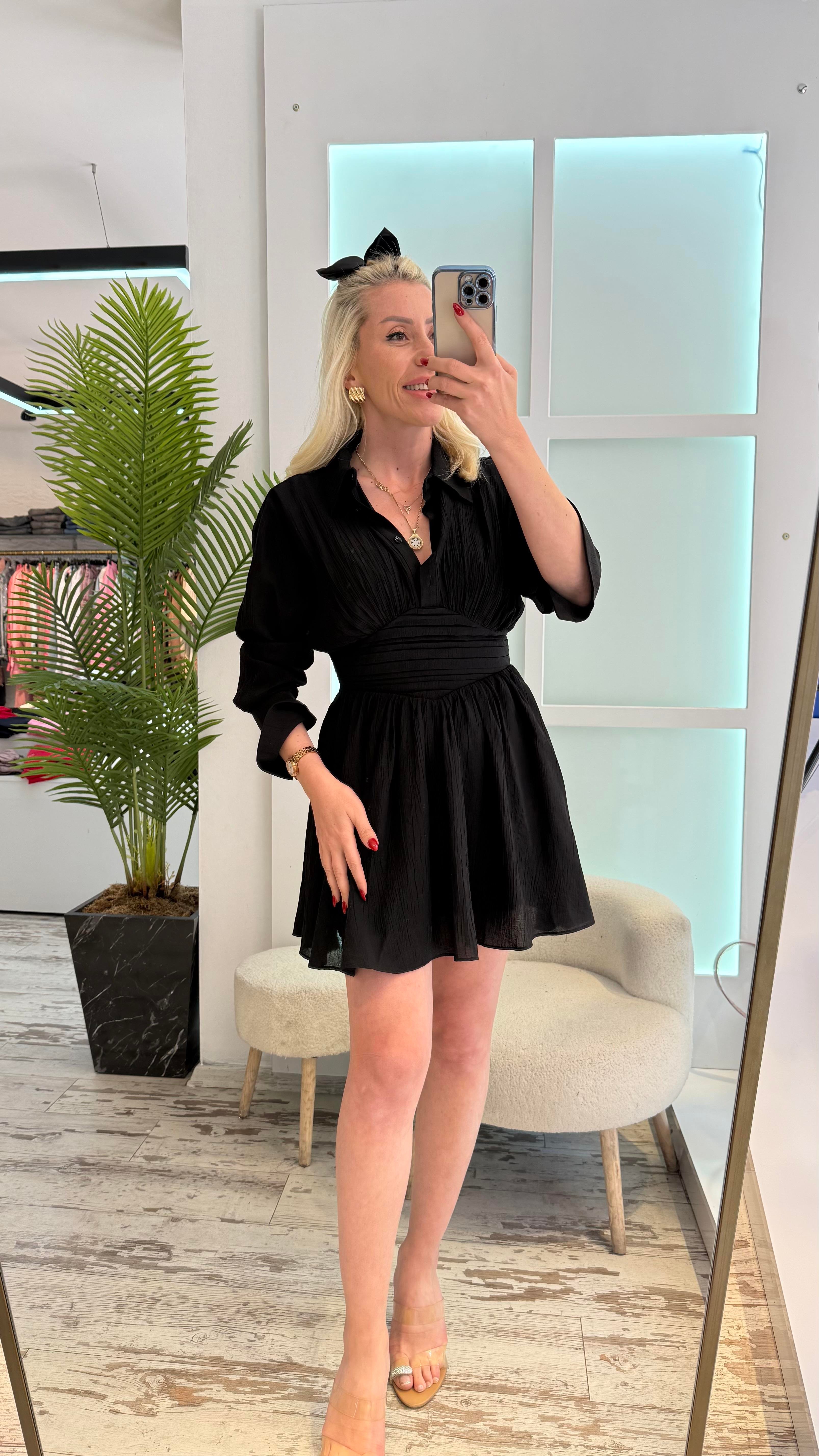 Siyah Drapeli Elbise