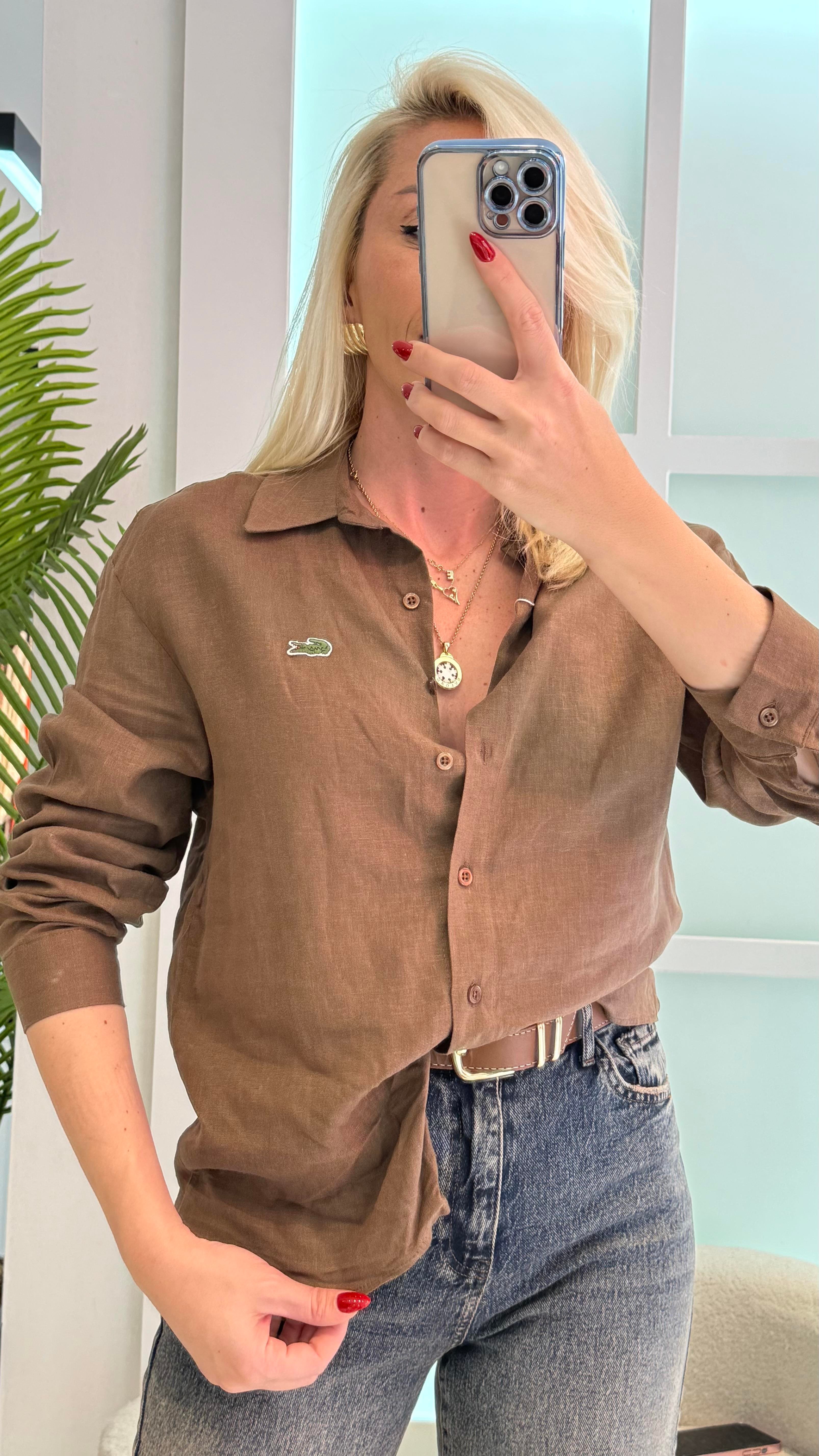 True Kahve Keten Gömlek